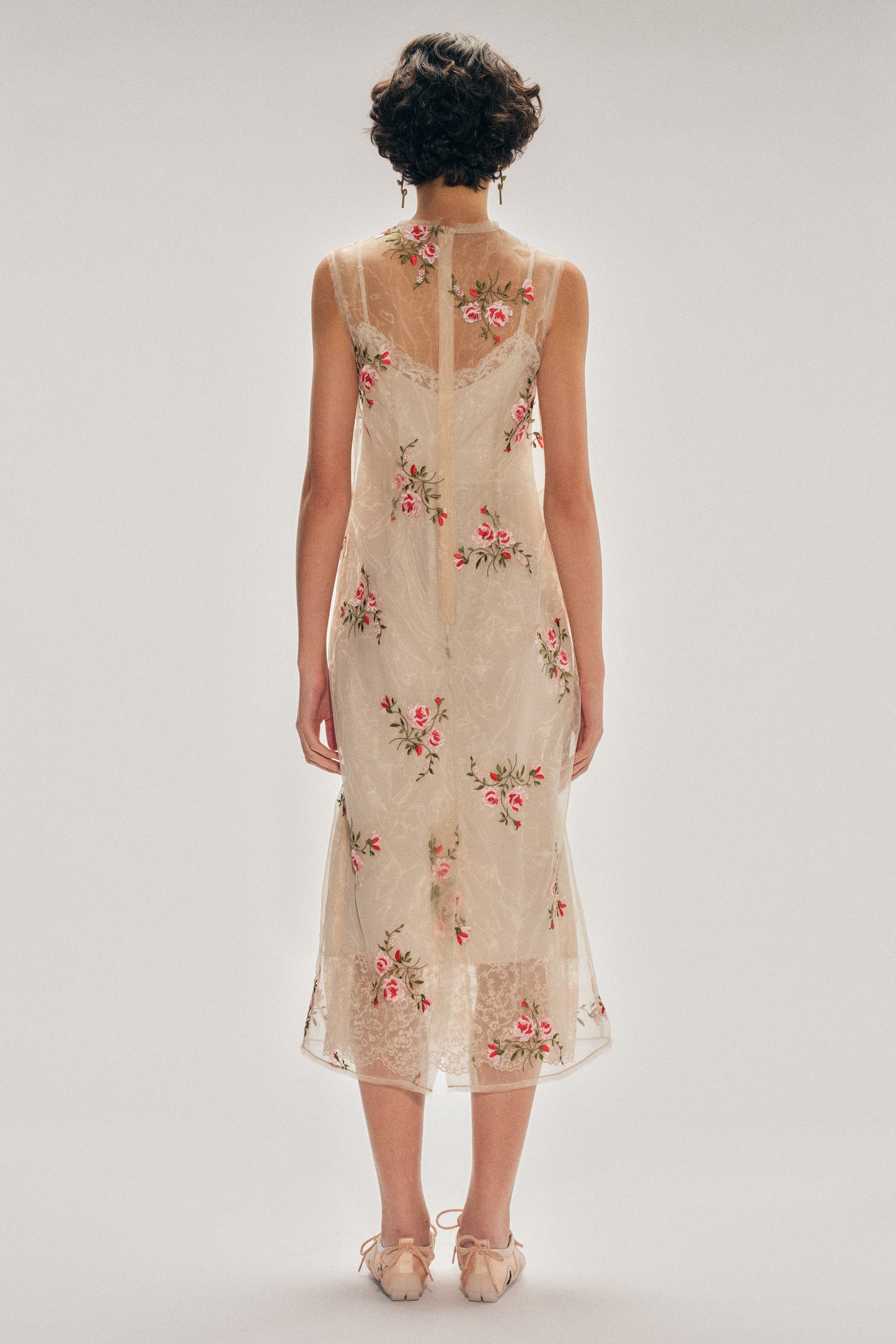 Sheer Frayed Contour Dart Dress