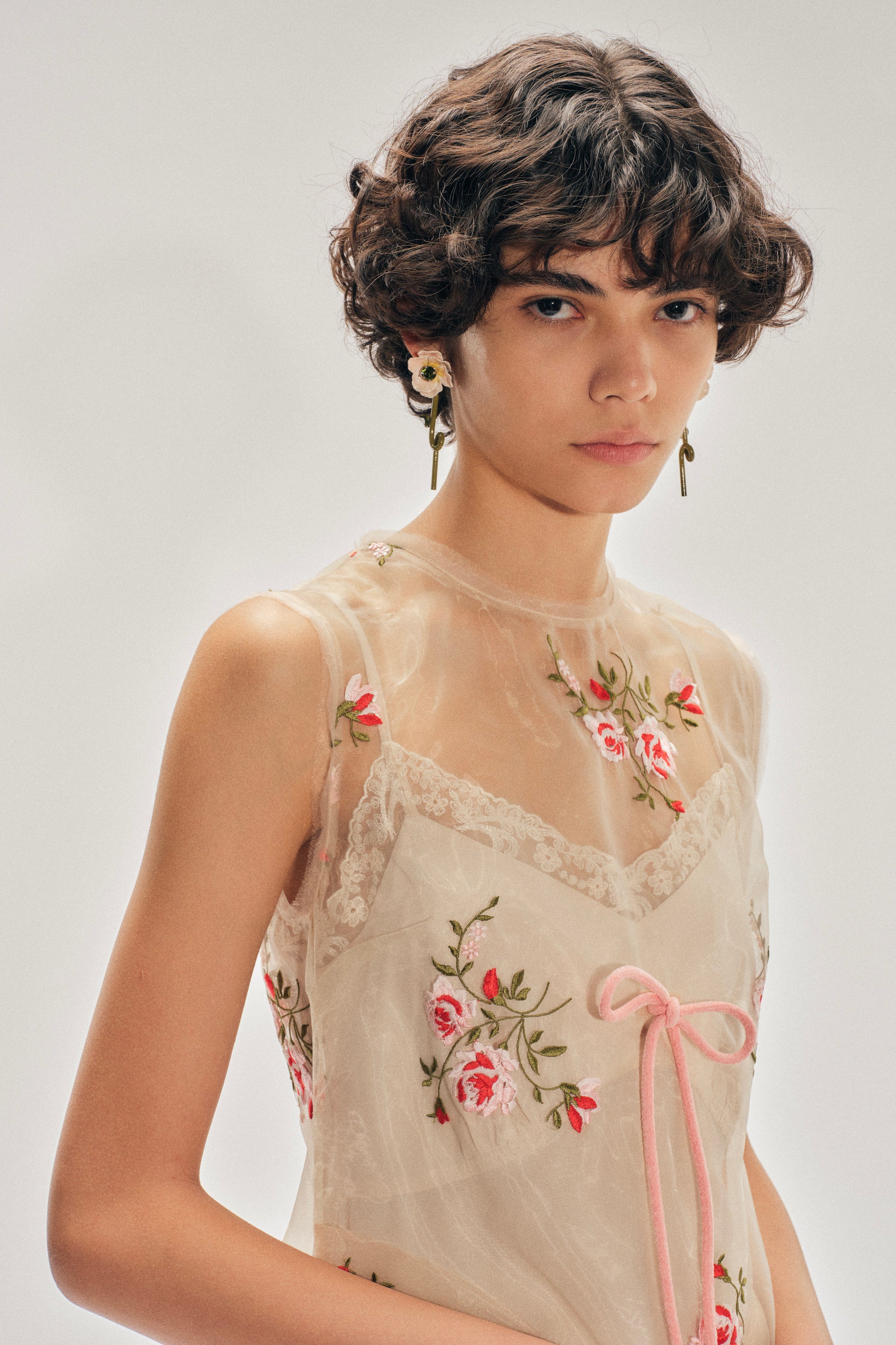 simone rocha embroidered dress Cream Embellished Tulle Dress Dilettante