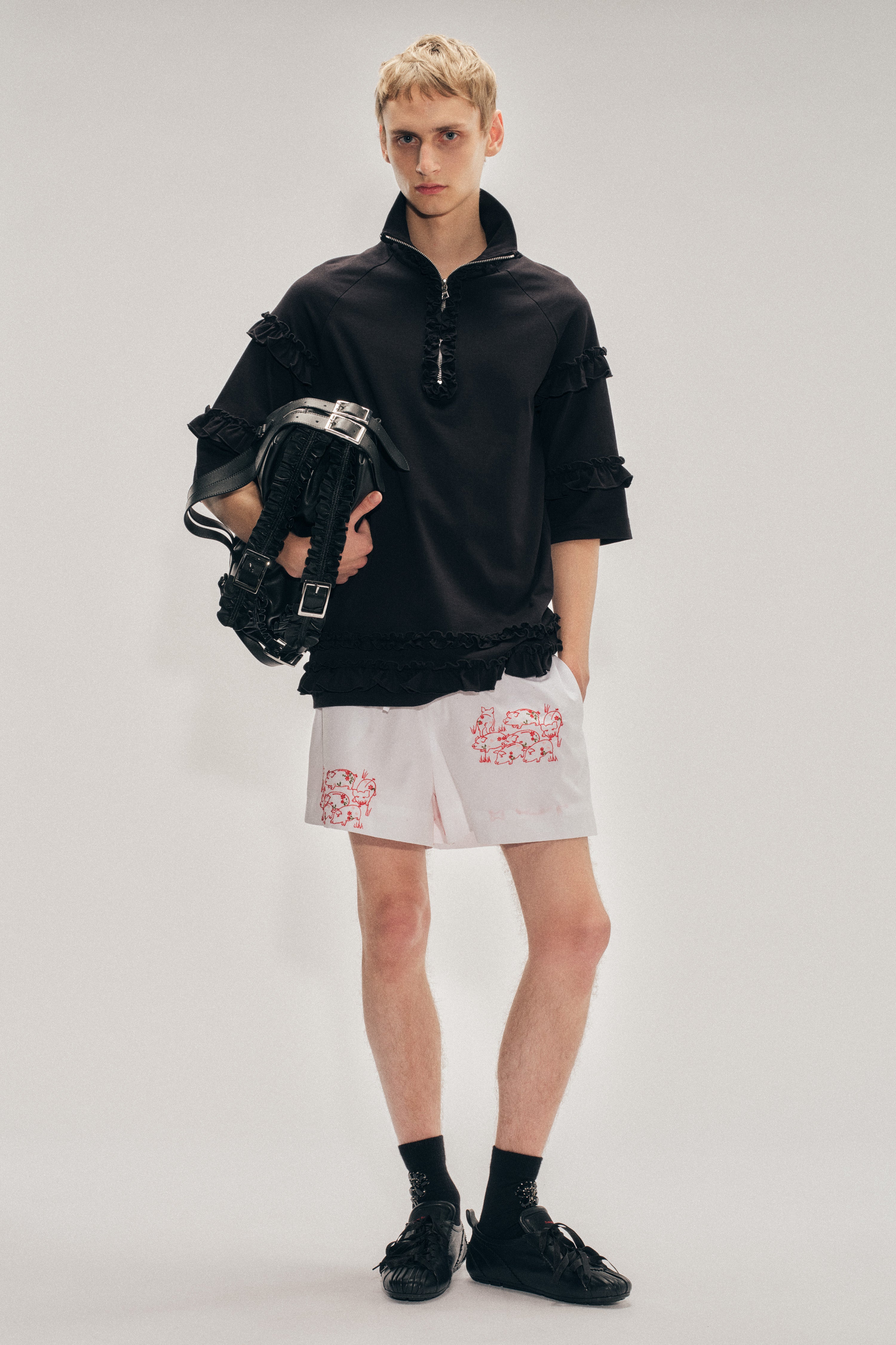トップス simone rocha Mock Neck Ruffle Frill Zip T-Shirt – Simone Rocha