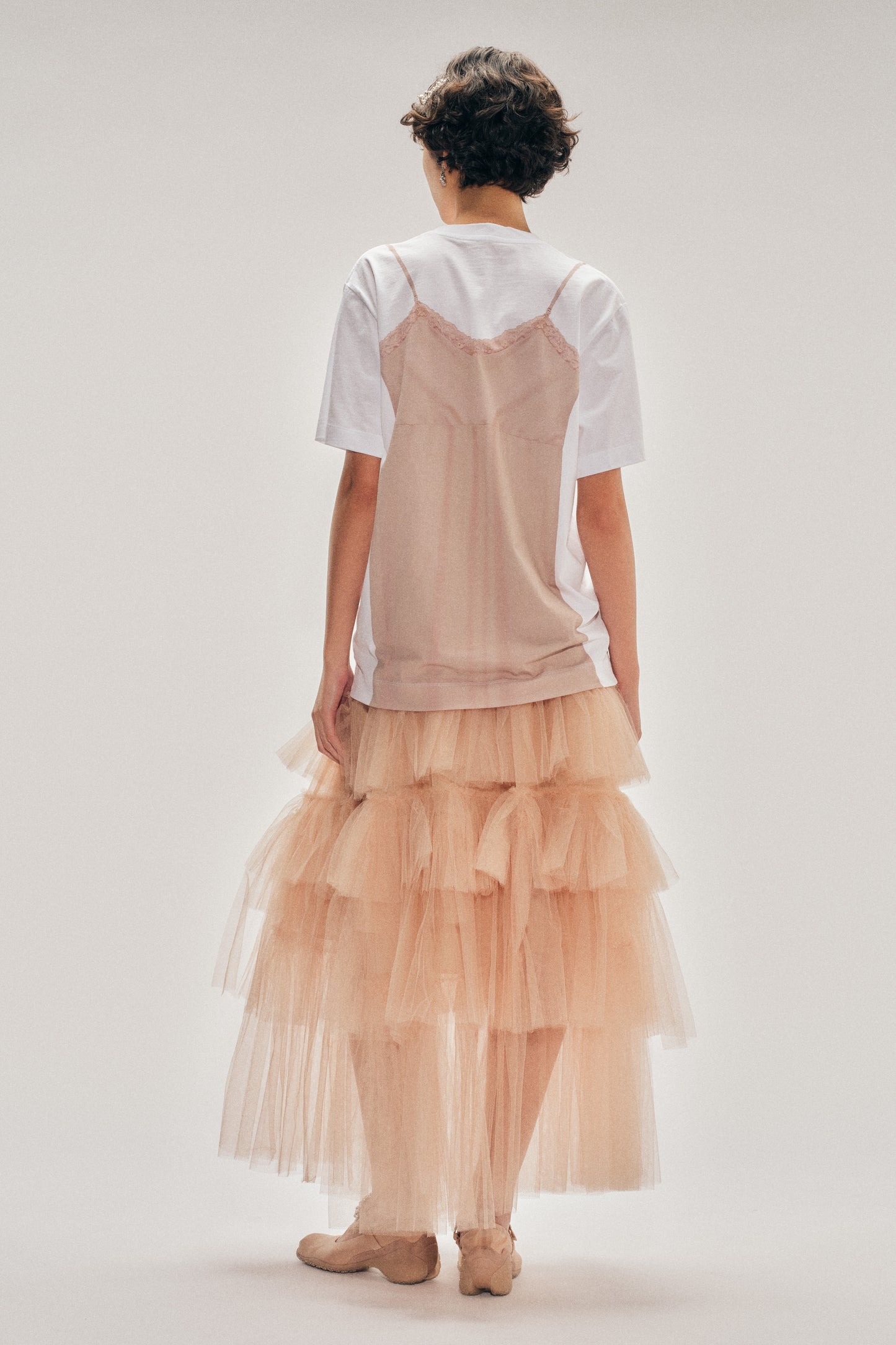 Bow Sash Slip Dress Trompe L'Oeil Print T-Shirt