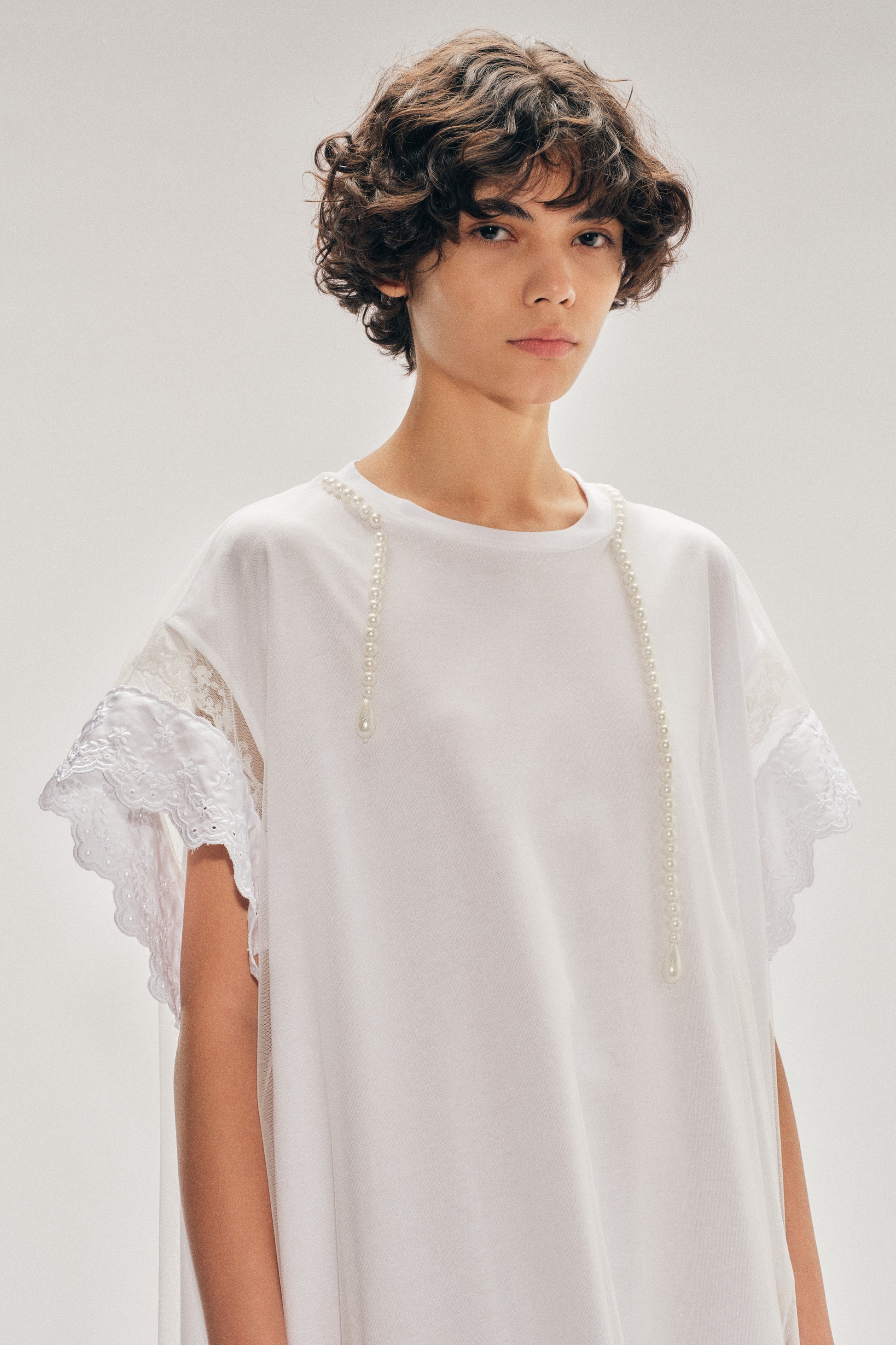 lace smock dress 1393-WHITE LACE TRIM COLLAR SMOCK DRESS 6Y
