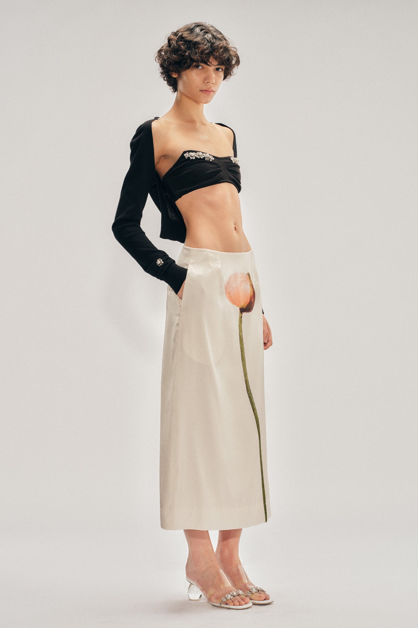 Poppy Motif Pencil Skirt