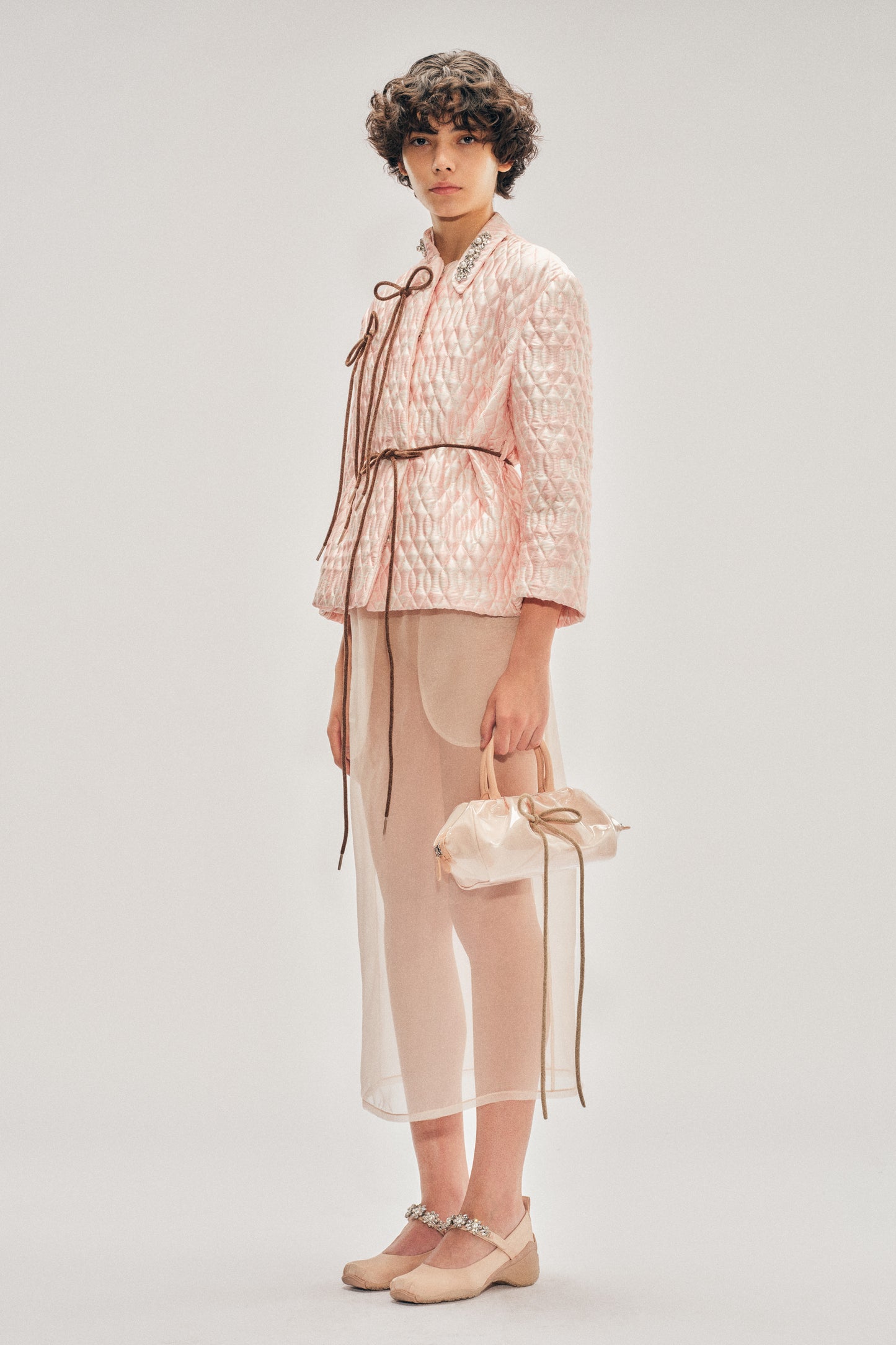 Embellished Quilted Offset Fragment Collar Jacket