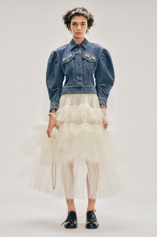 Embellished Sculpted Draped Sleeve Jacket