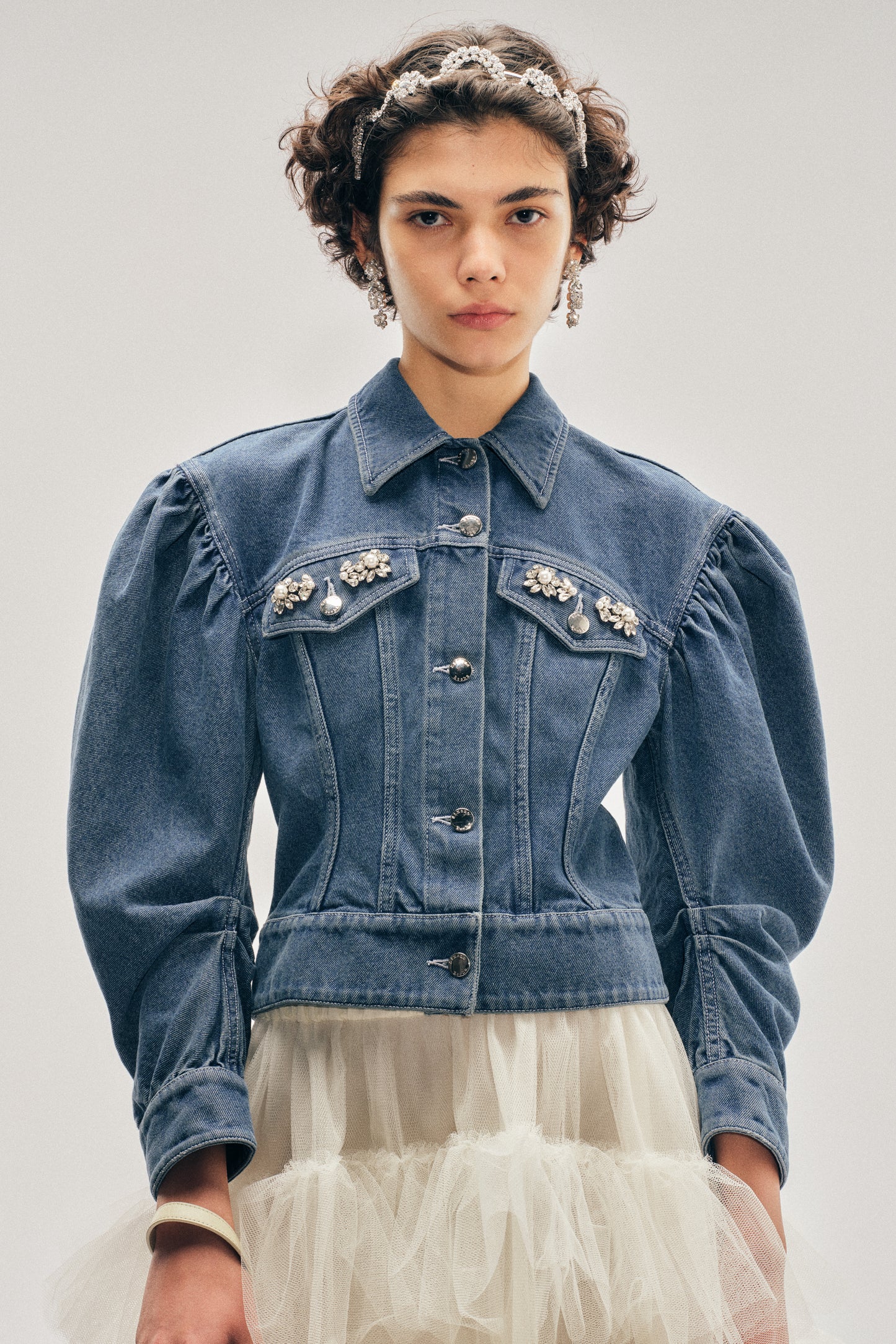 Embellished Sculpted Draped Sleeve Jacket