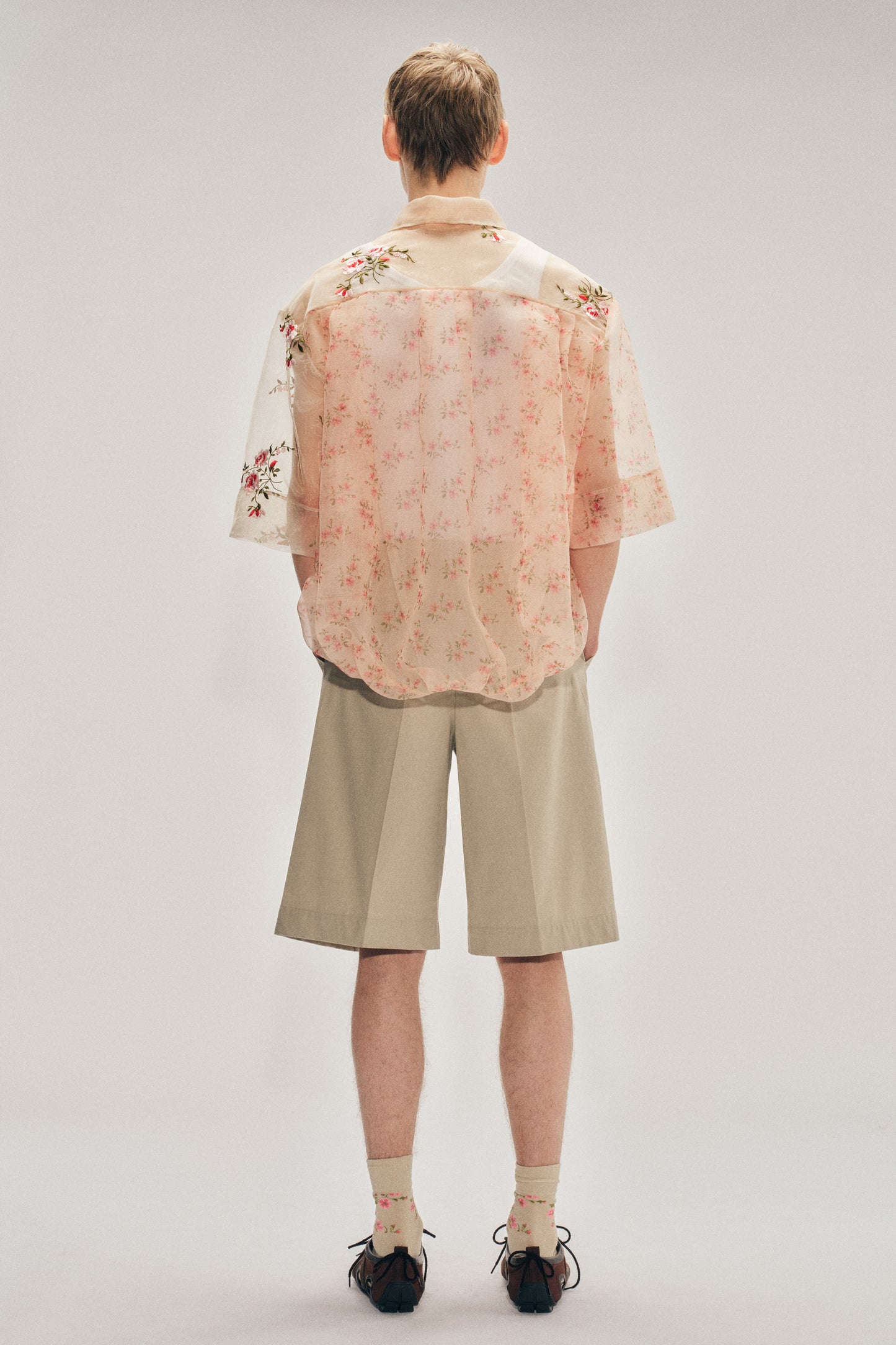 Sheer Patchwork Balloon Hem Shirt