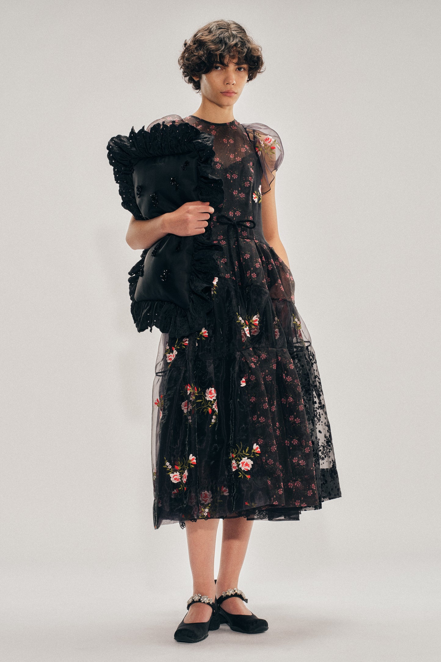 Sheer Puff Sleeve Patchwork Flounce Dress