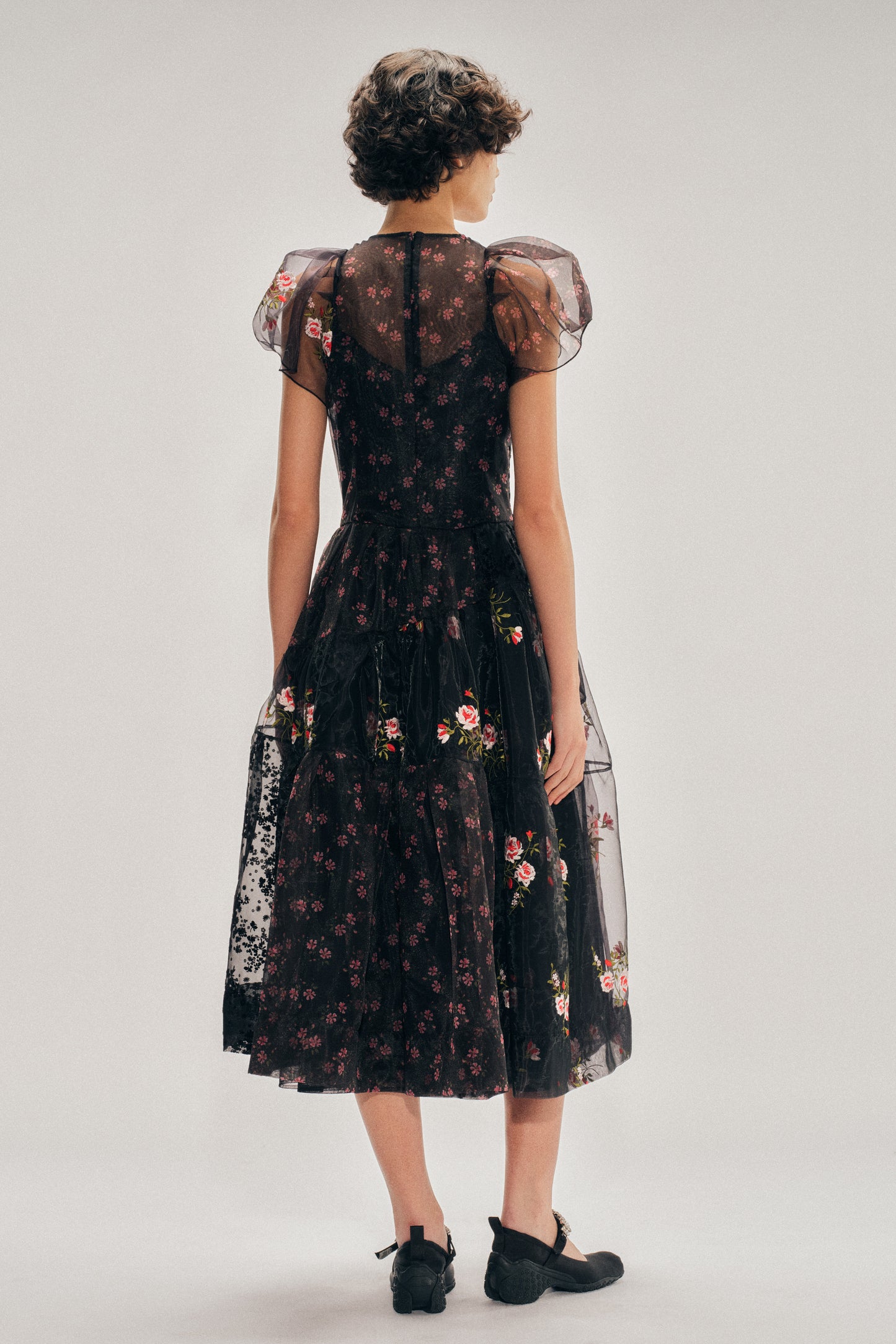 Sheer Puff Sleeve Patchwork Flounce Dress