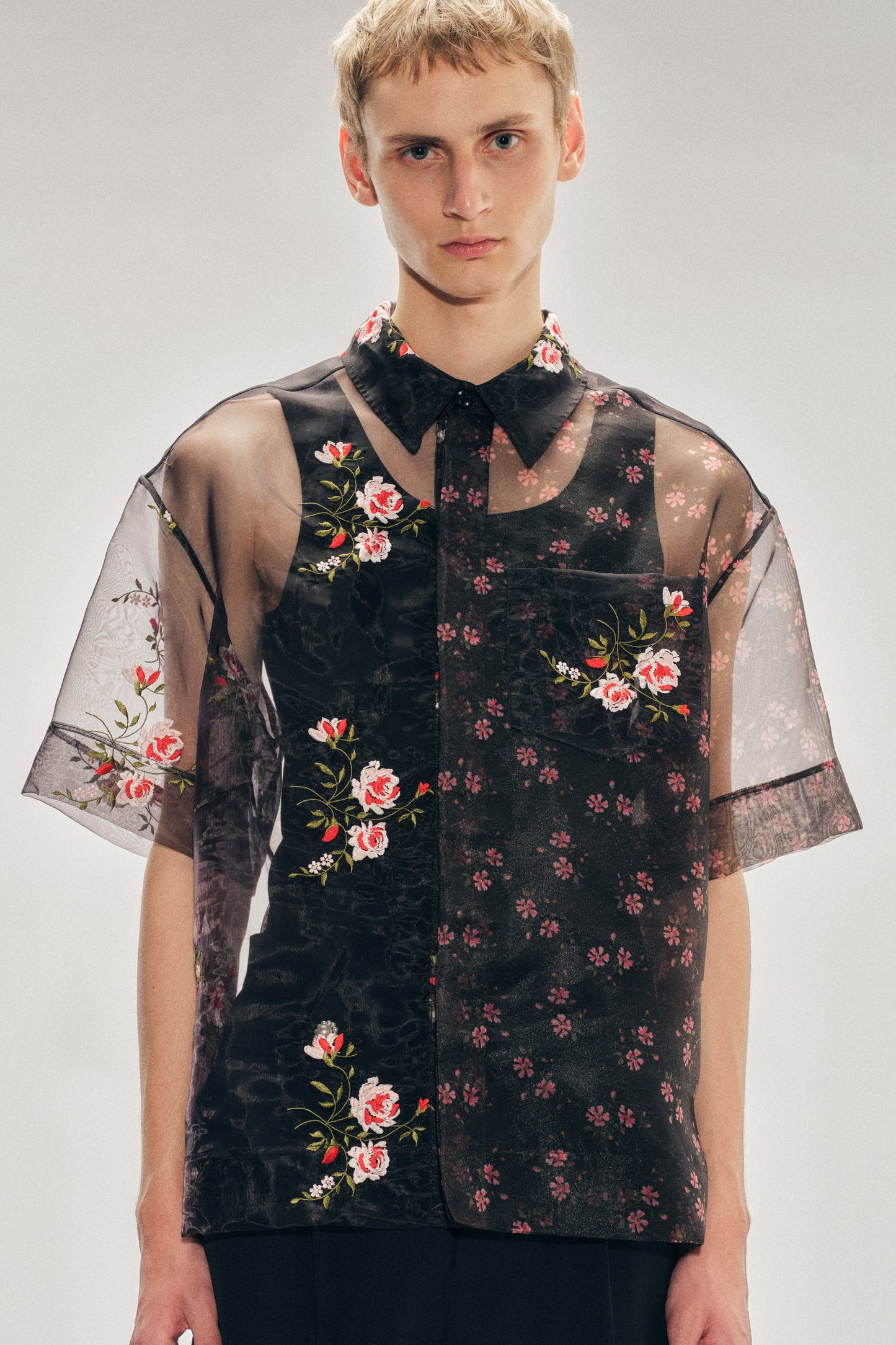 Sheer Patchwork Boxy Shirt