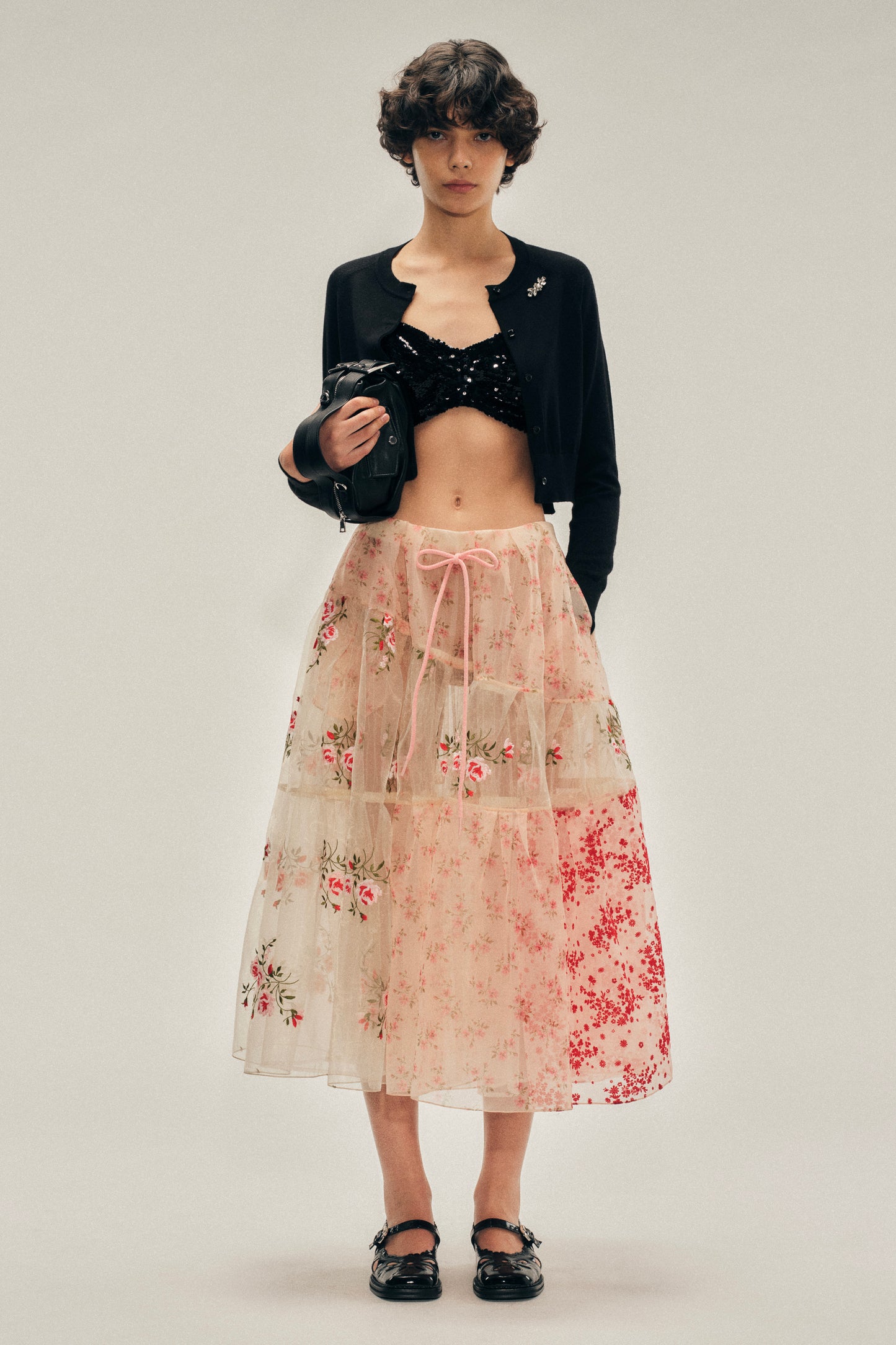 Sheer Overlay Long Patchwork Flounce Skirt