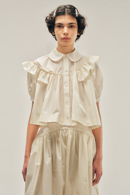 Cropped Puff Sleeve Ruffle Frill Shirt