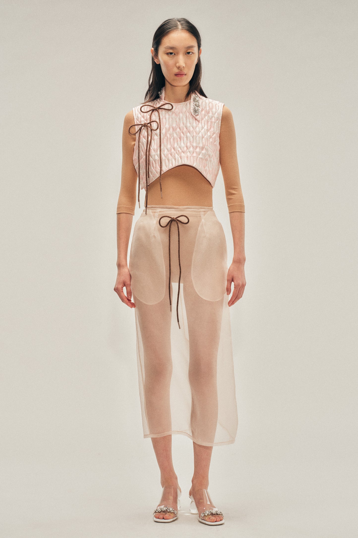 Embellished Quilted Offset Fragment Collar Top