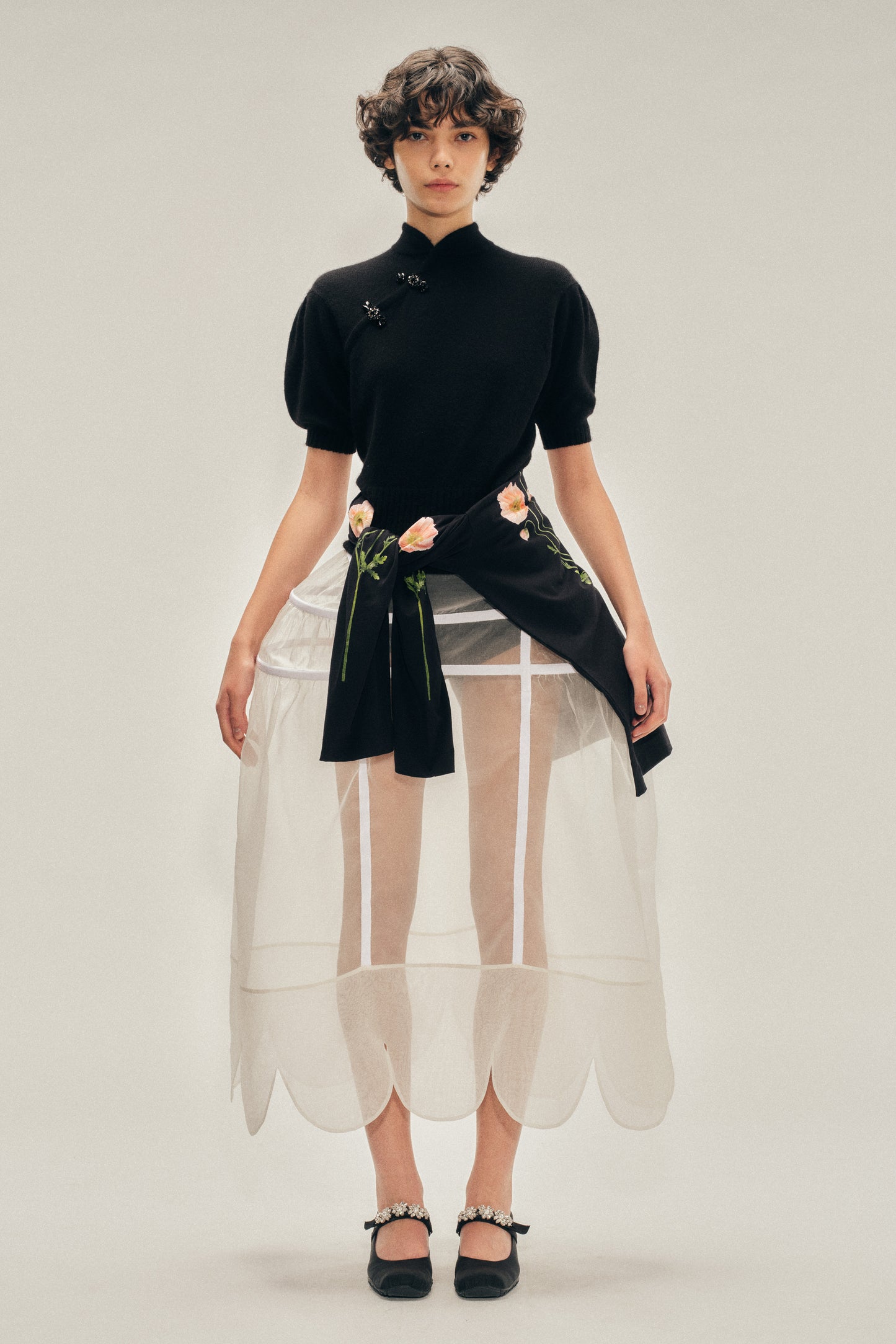 Embellished Mandarin Collar Cashmere Jumper