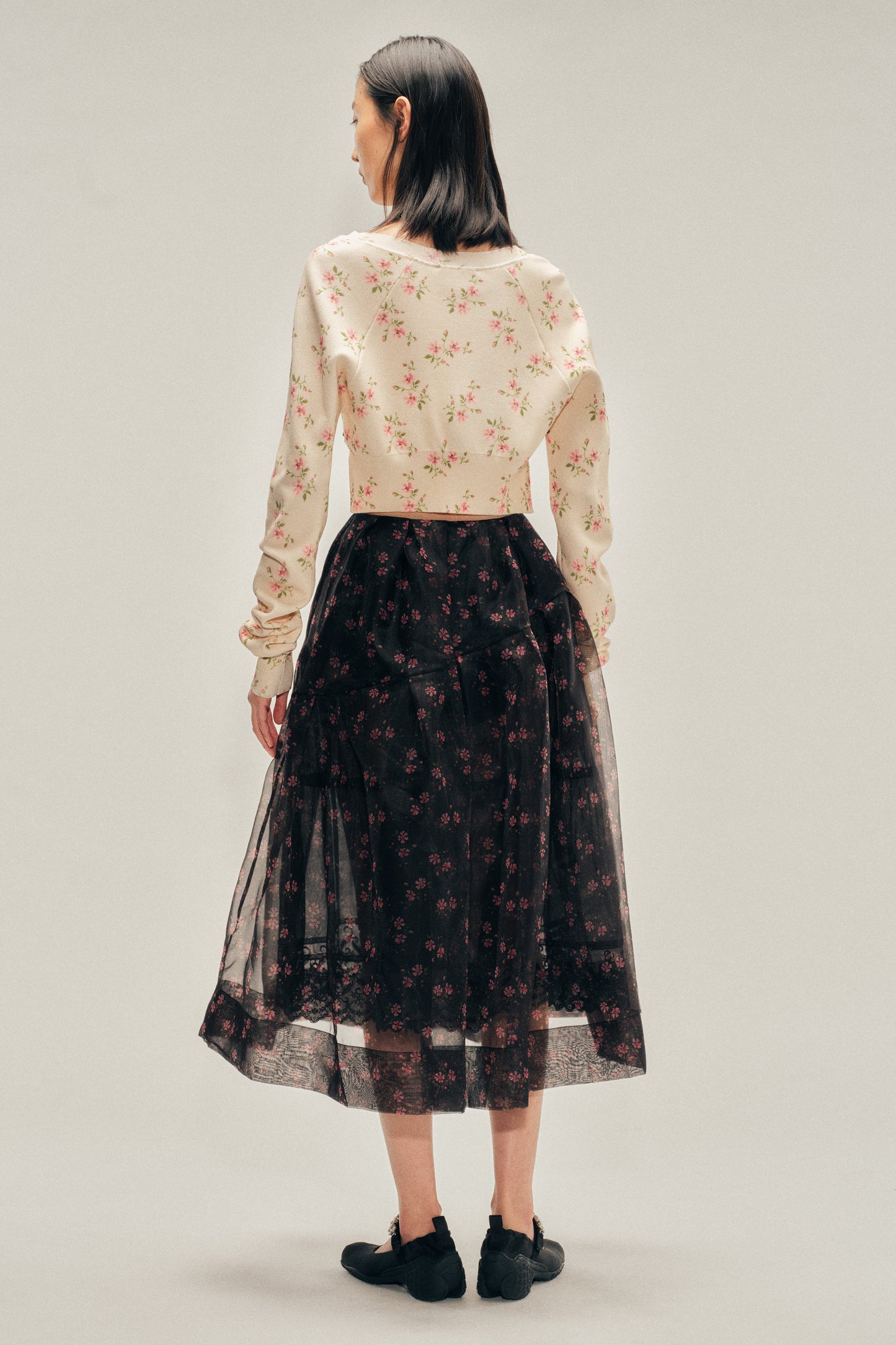 Sheer Overlay Long Flounce Skirt