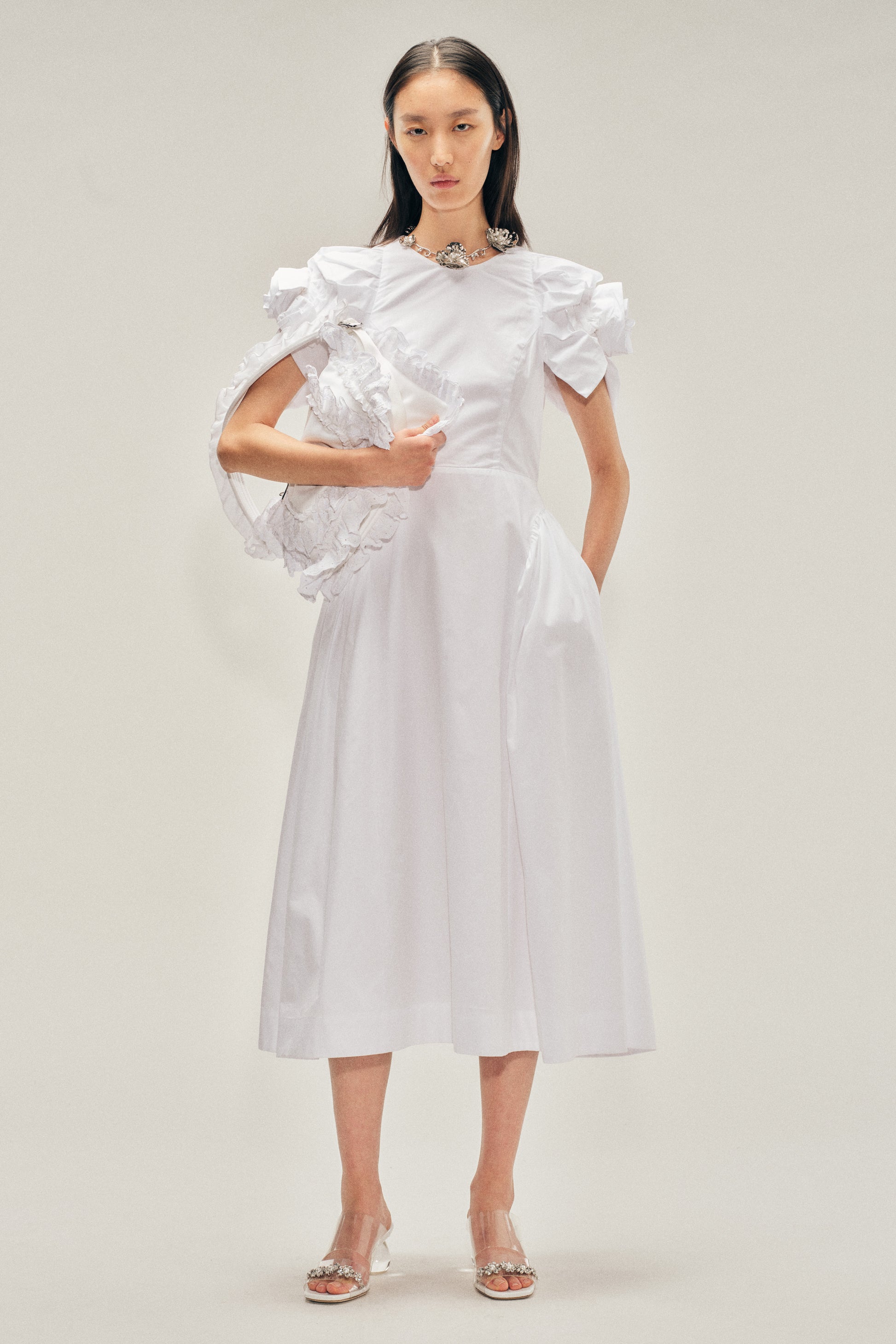 simone rocha white dress Petal Sleeve Sculpted Lace Up Corset A folded rosette appliqu adorns the waist Queen Victoria's Mourning Dress Inspired