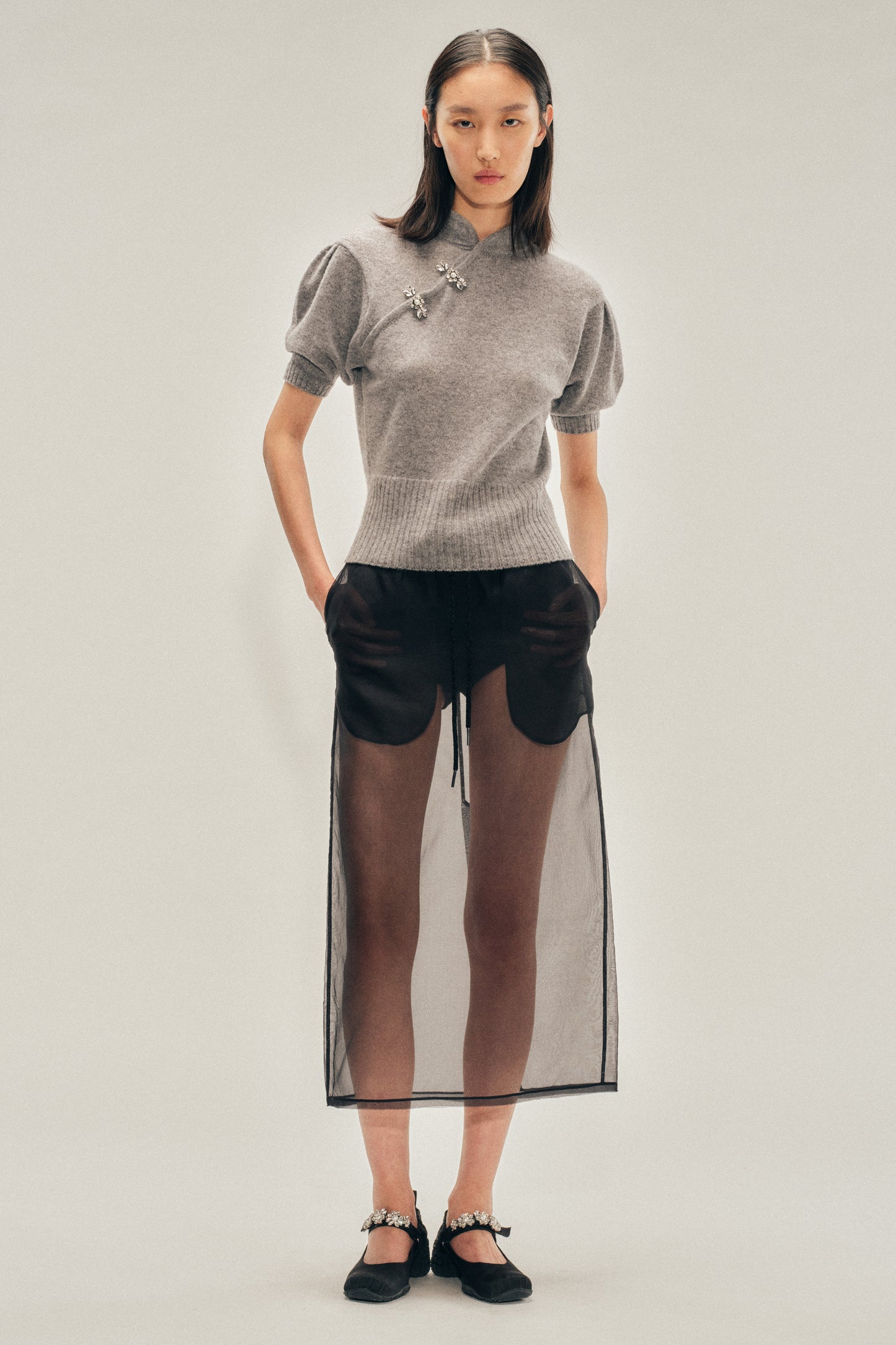 Embellished Mandarin Collar Cashmere Jumper