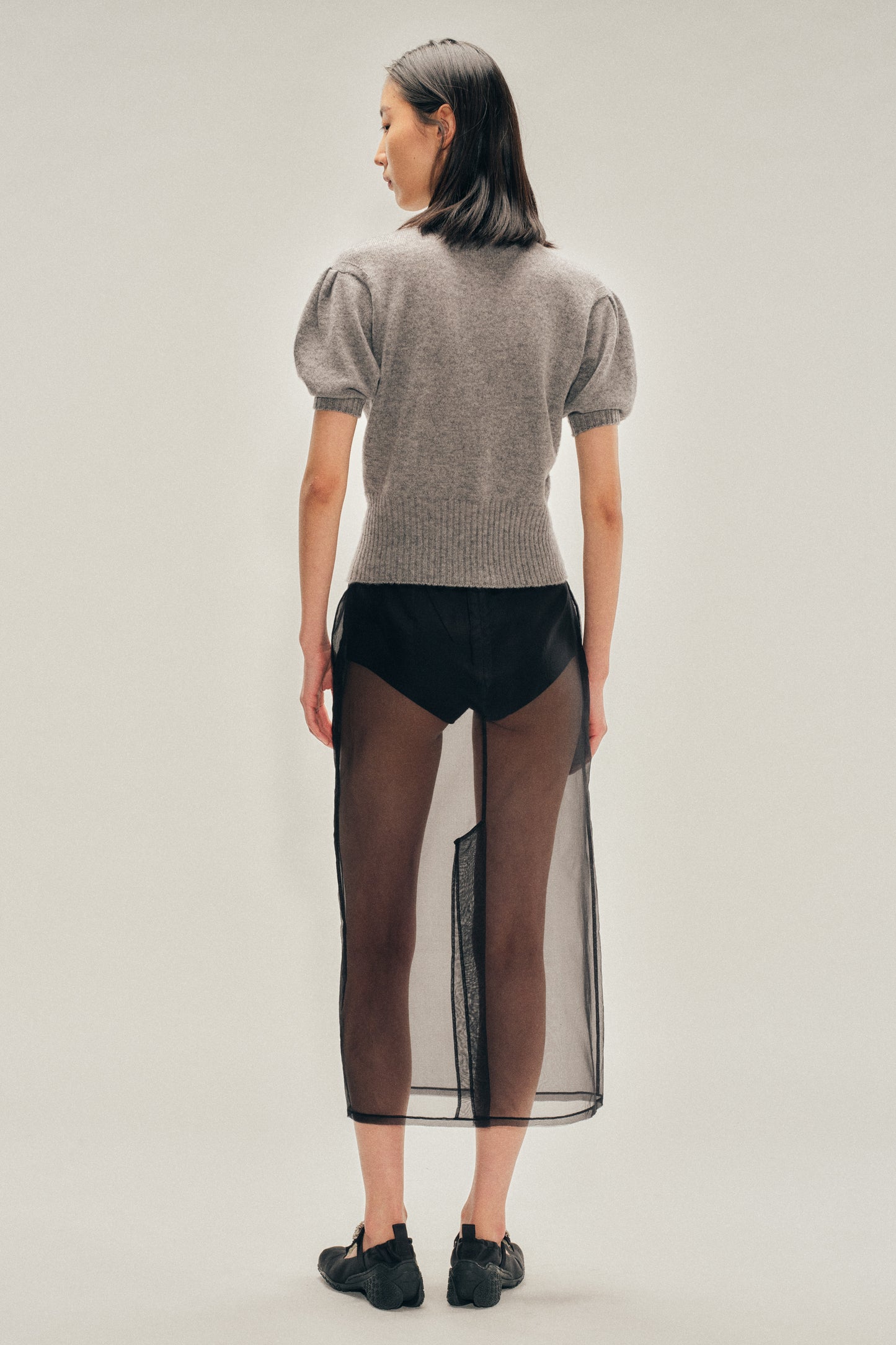 Sheer Frayed Column Pencil Skirt