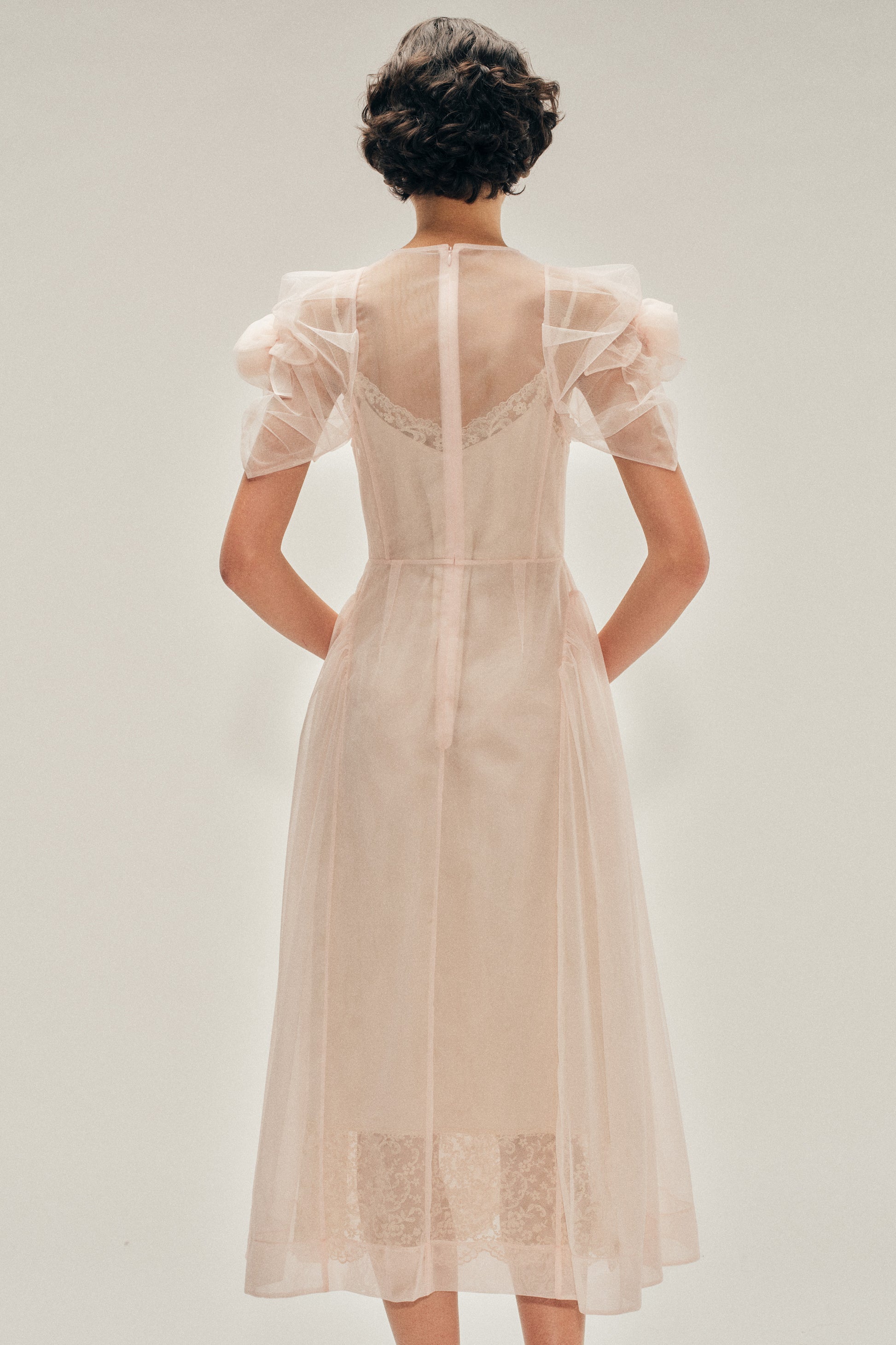 simone rocha pink dress Simone Rocha Pink Rose Puff Sleeve Hip Midi Dress