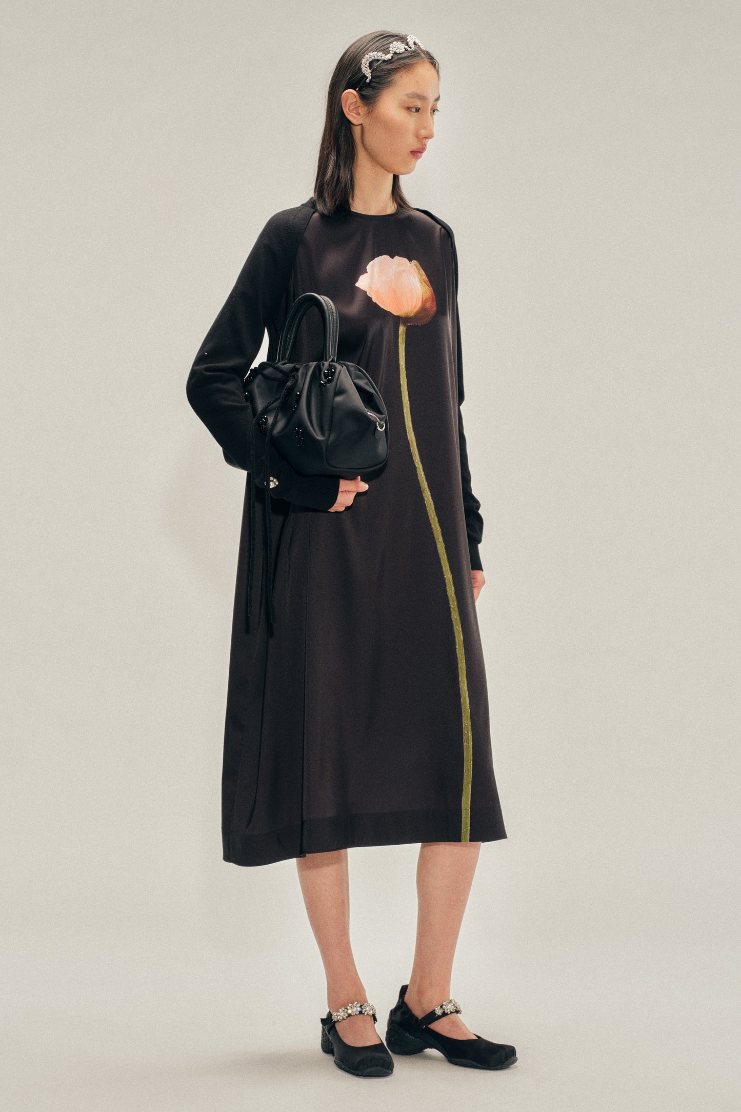 Embellished Gathered Top Handle Bag