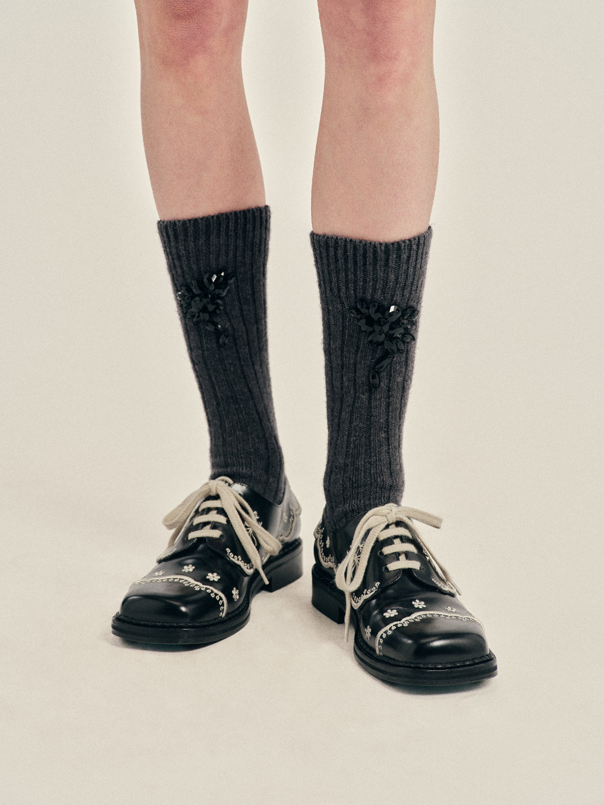 Embellished Chunky Wool Ankle Socks