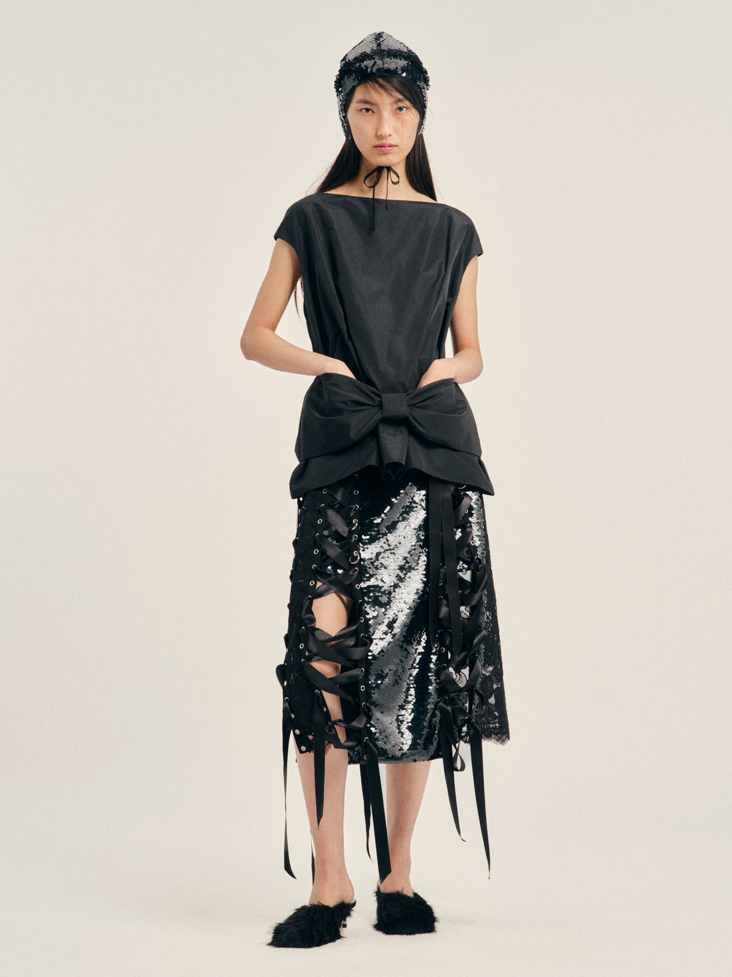 Boxy Peplum Bow Detail Top