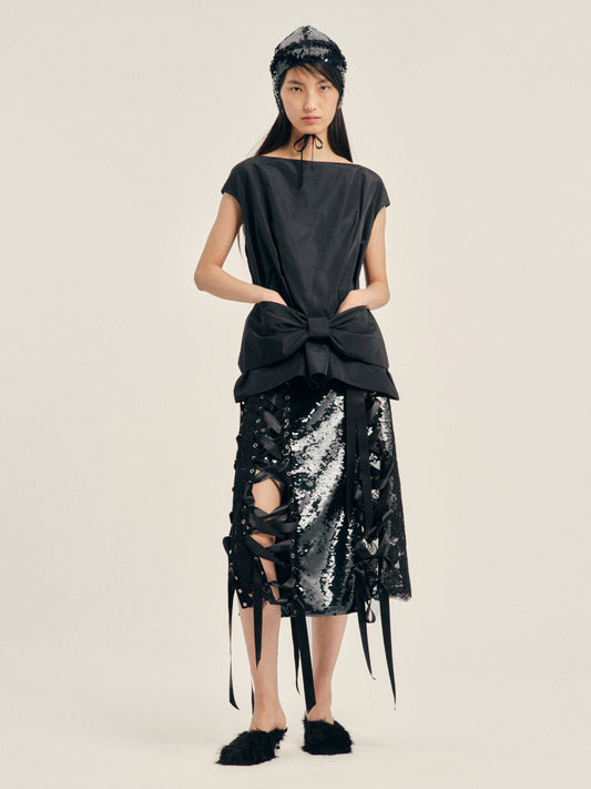 Boxy Peplum Bow Detail Top