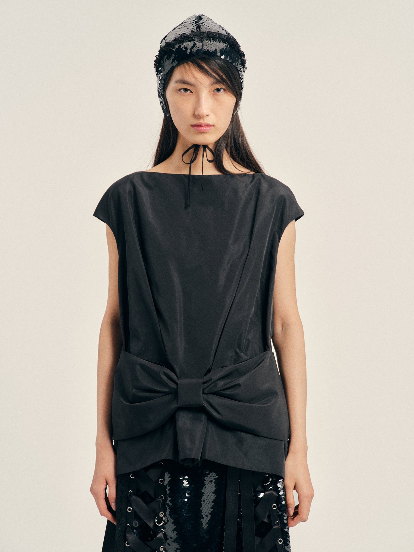 Boxy Peplum Bow Detail Top