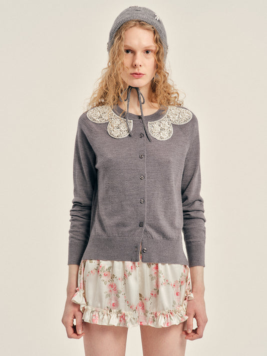 Turbo Embellished Classic Merino Silk Cardigan