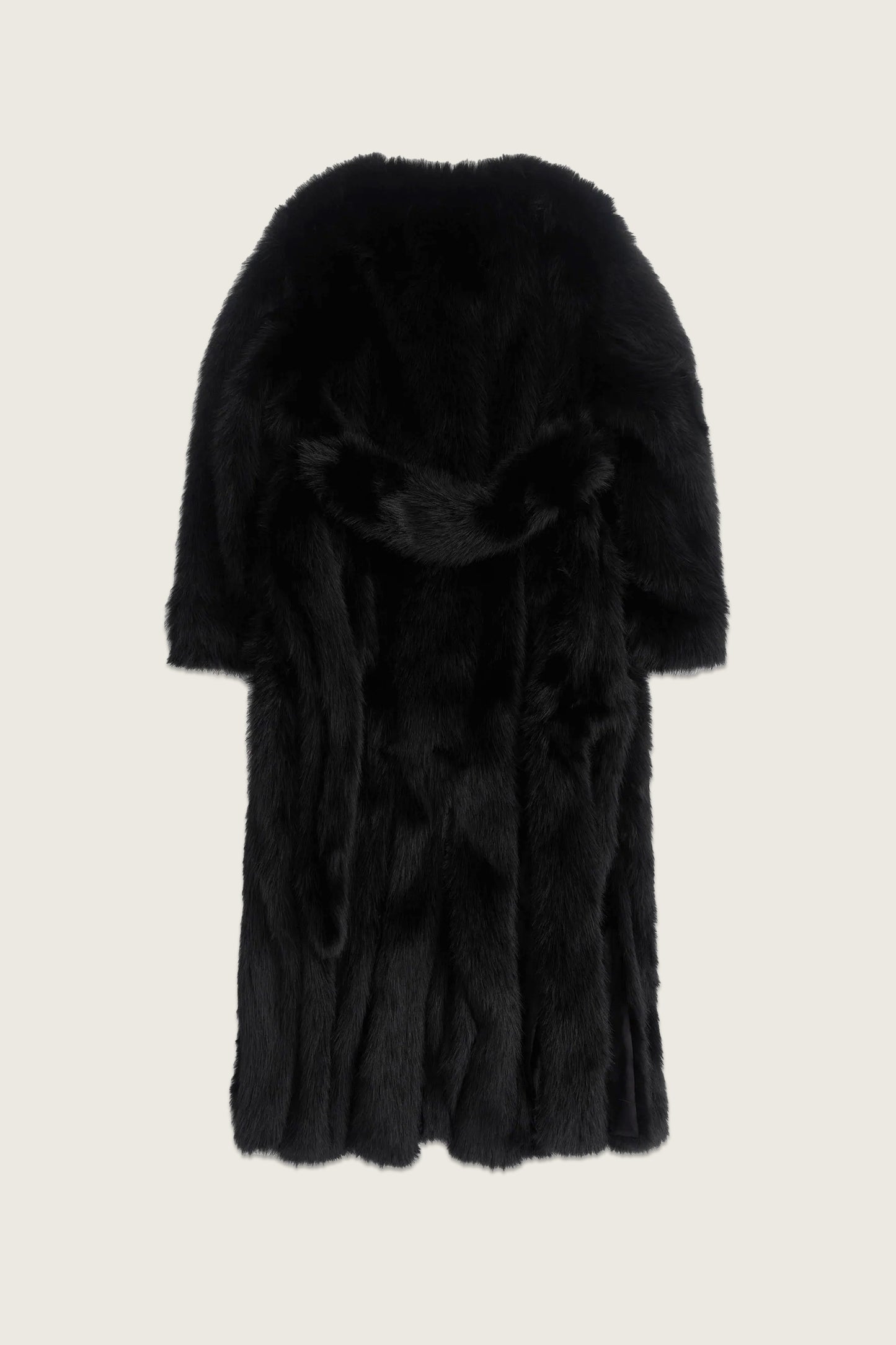 Belted Faux Fur Long Multi Slit Coat