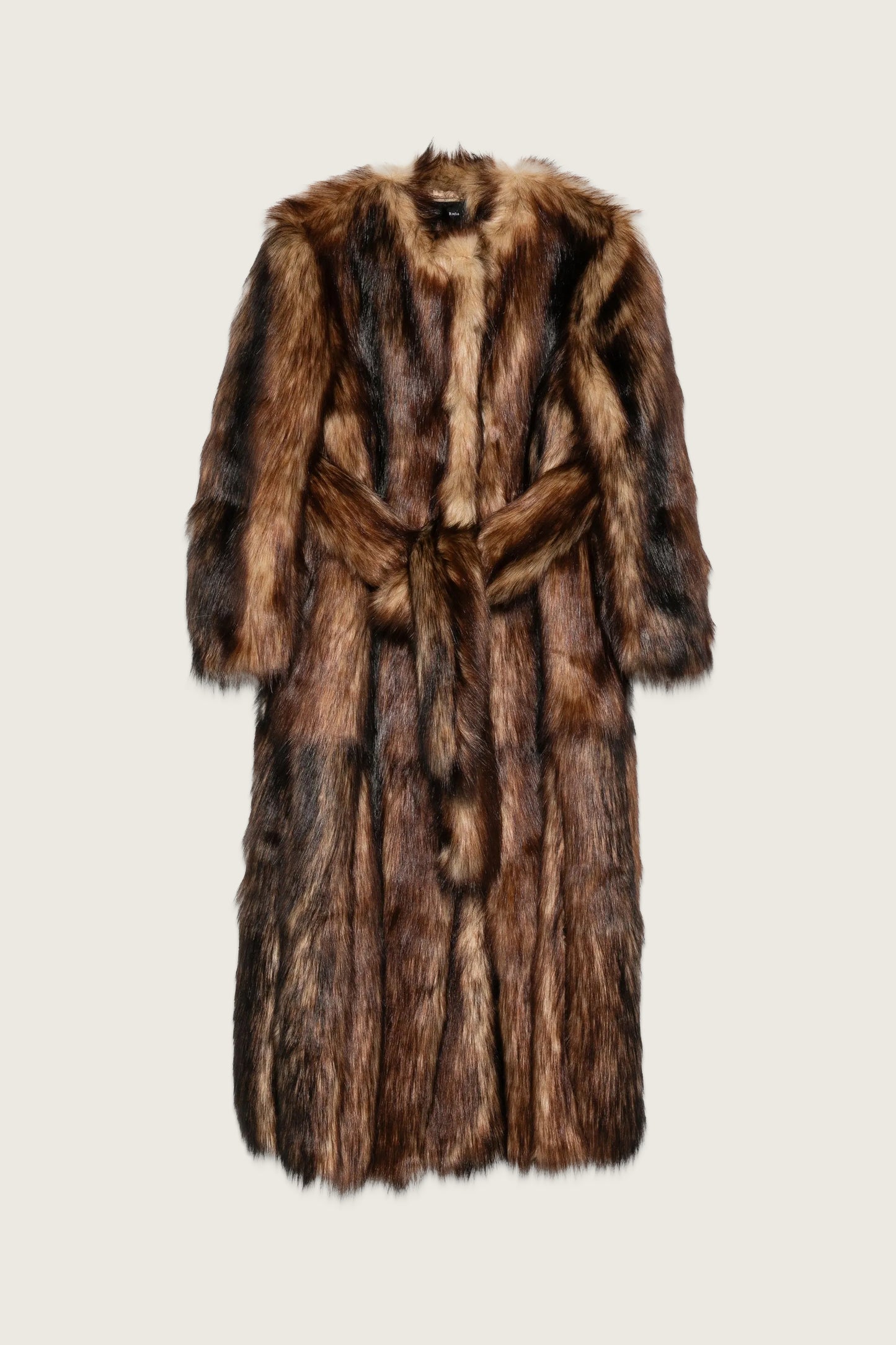 Belted Faux Fur Long Multi Slit Coat
