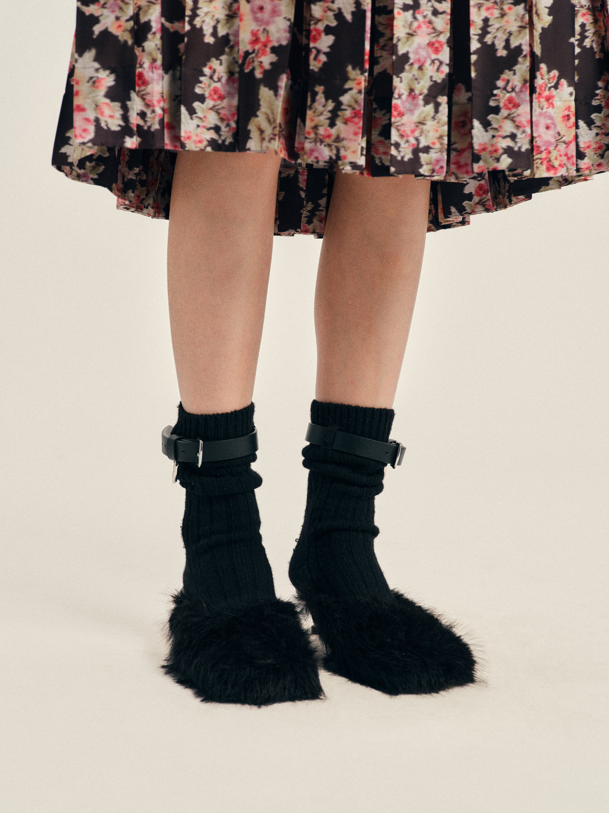 Chunky Wool Leather Strap Ankle Socks