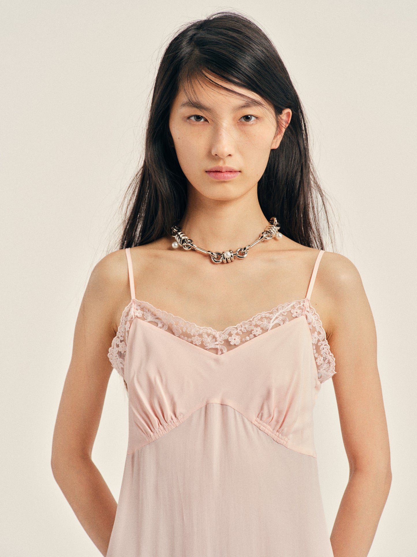 Stacked Link Pearl Chain Necklace