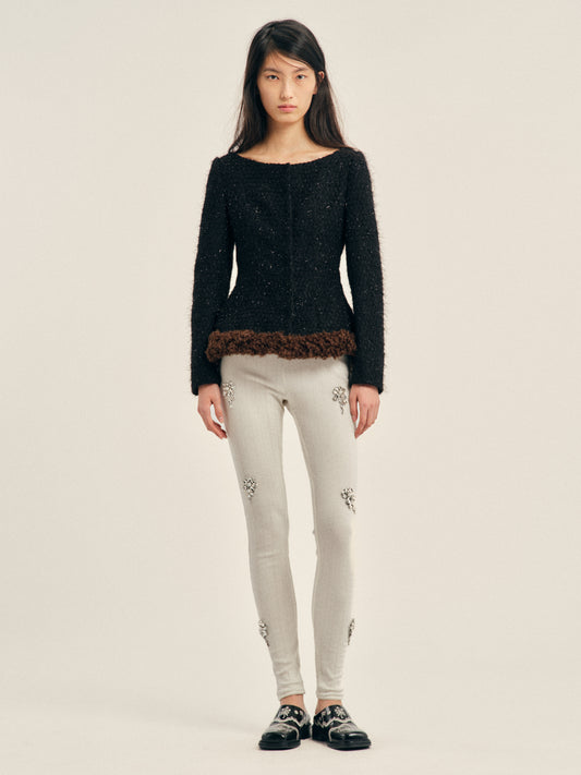Round Sculpt Faux Fur Detail Bustle Jacket