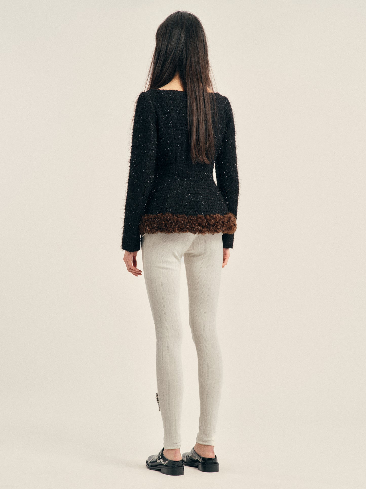 Round Sculpt Faux Fur Detail Bustle Jacket