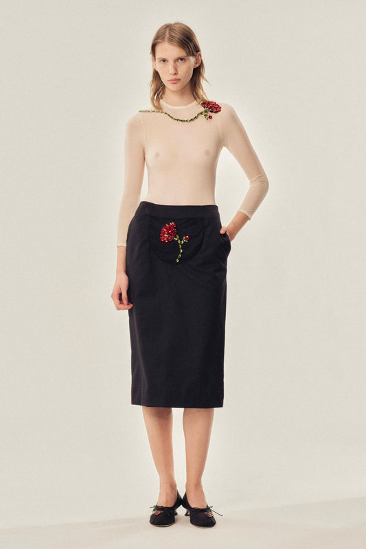 Embellished Flower Peek-A-Boo Skirt