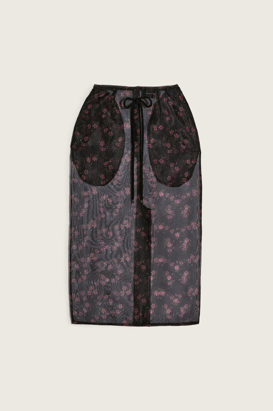 Sheer Frayed Column Pencil Skirt