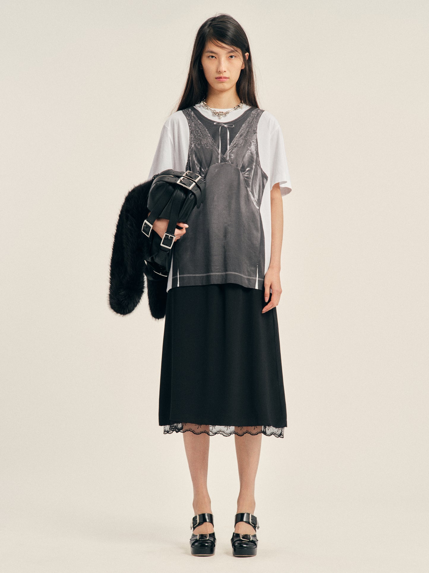Patchwork Satin Trompe L'Oeil Print T-Shirt