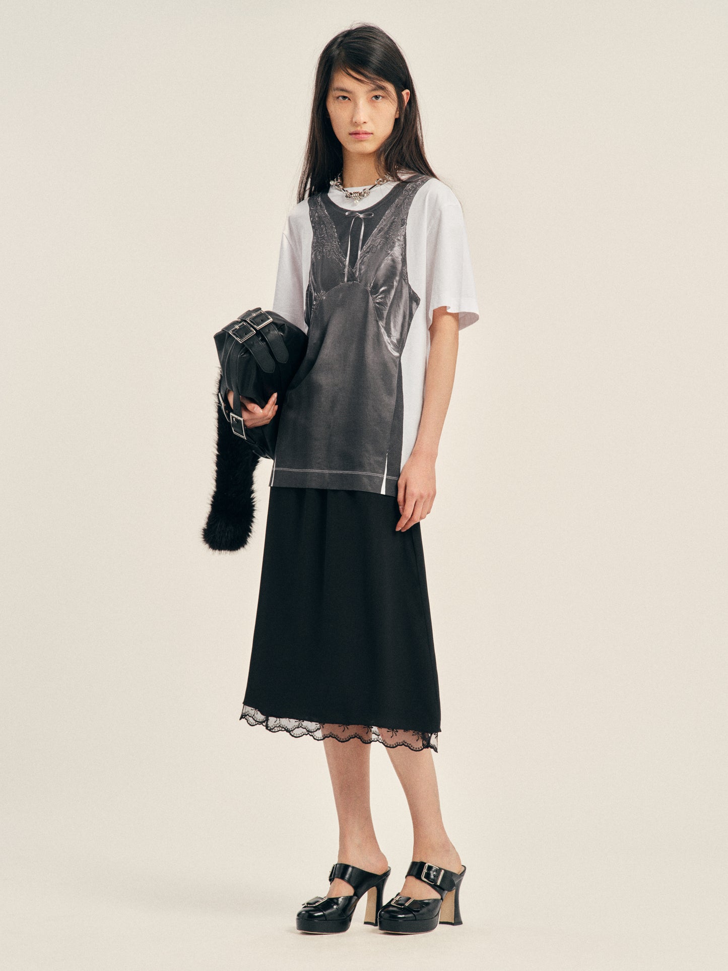 Patchwork Satin Trompe L'Oeil Print T-Shirt