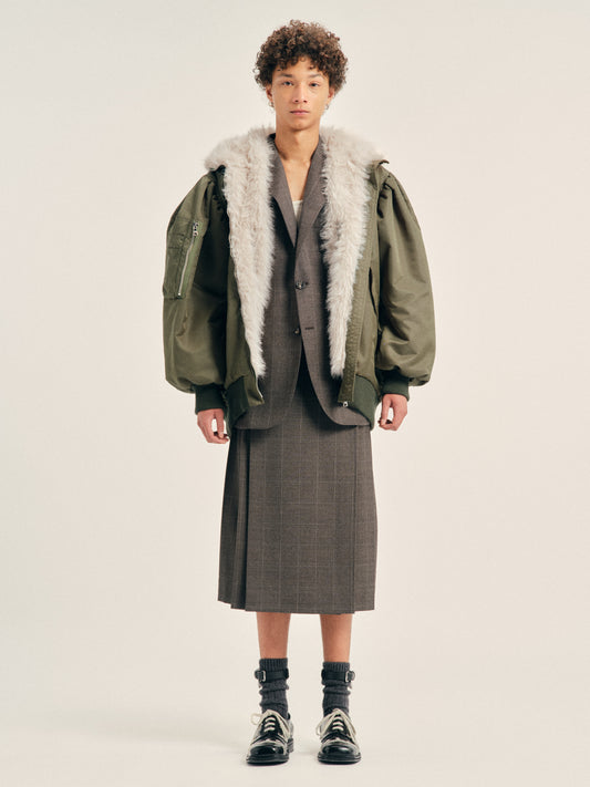 Oversized Split Faux Fur Hood Bomber Jacket