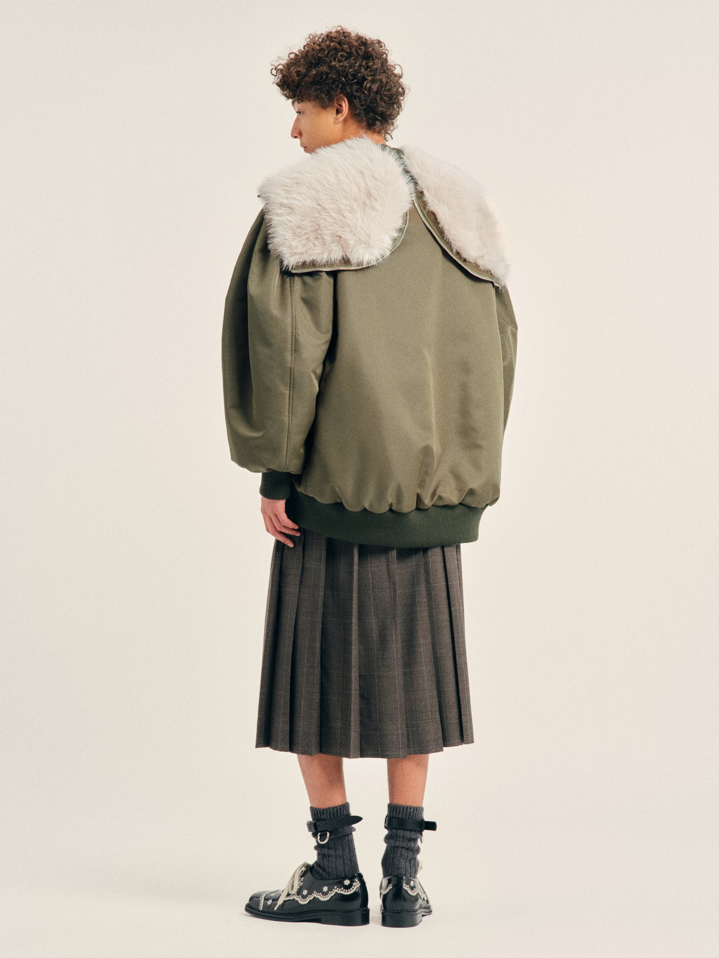 Oversized Split Faux Fur Hood Bomber Jacket