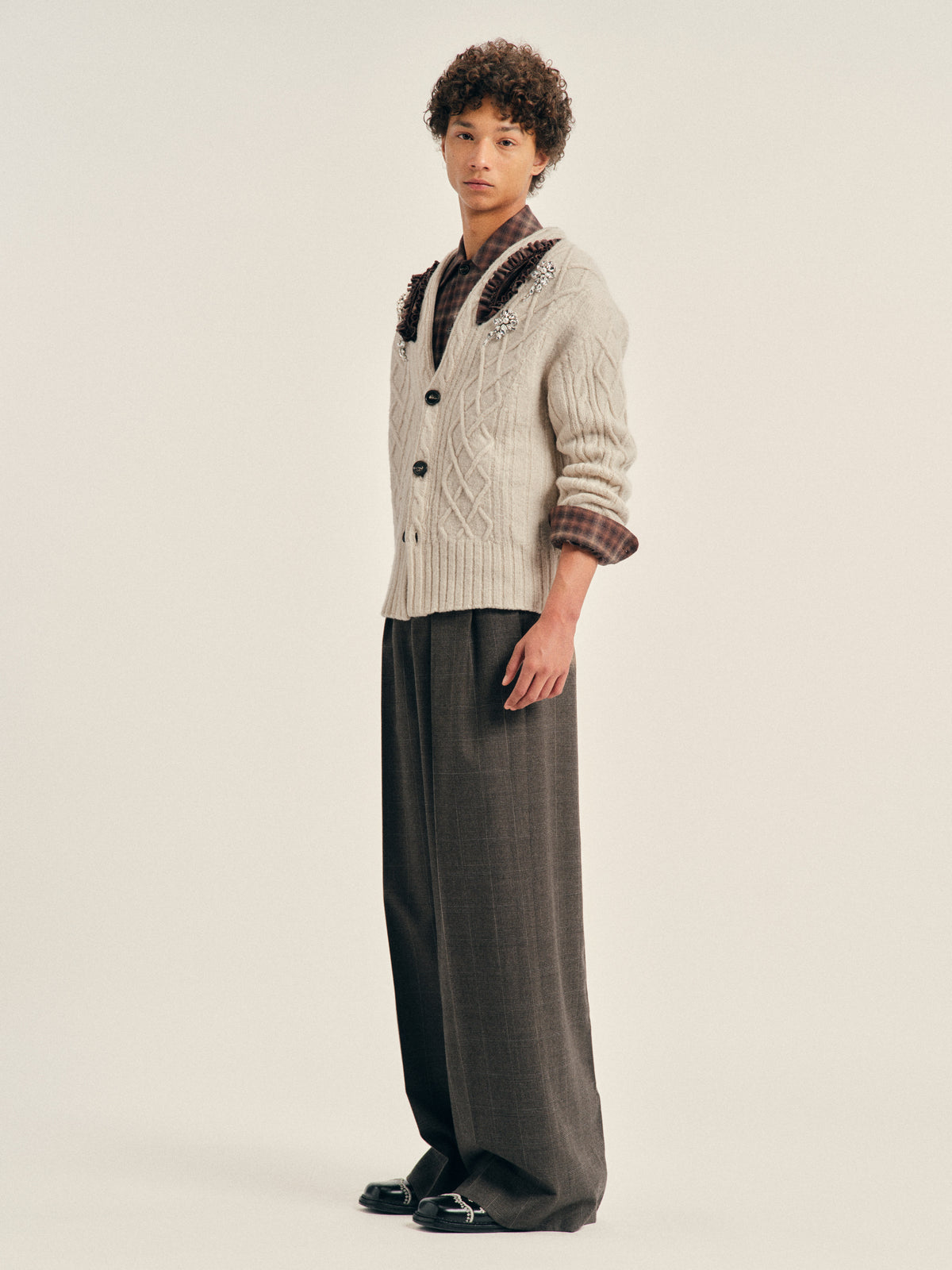 Embellished Cable Knit Slash Cardigan