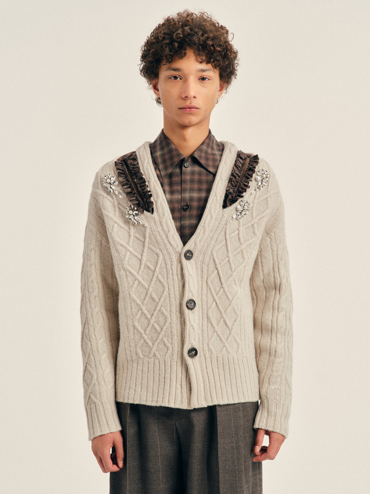 Embellished Cable Knit Slash Cardigan