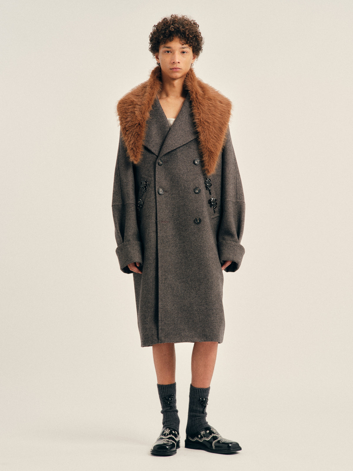 Embellished Double Breasted Slash Coat