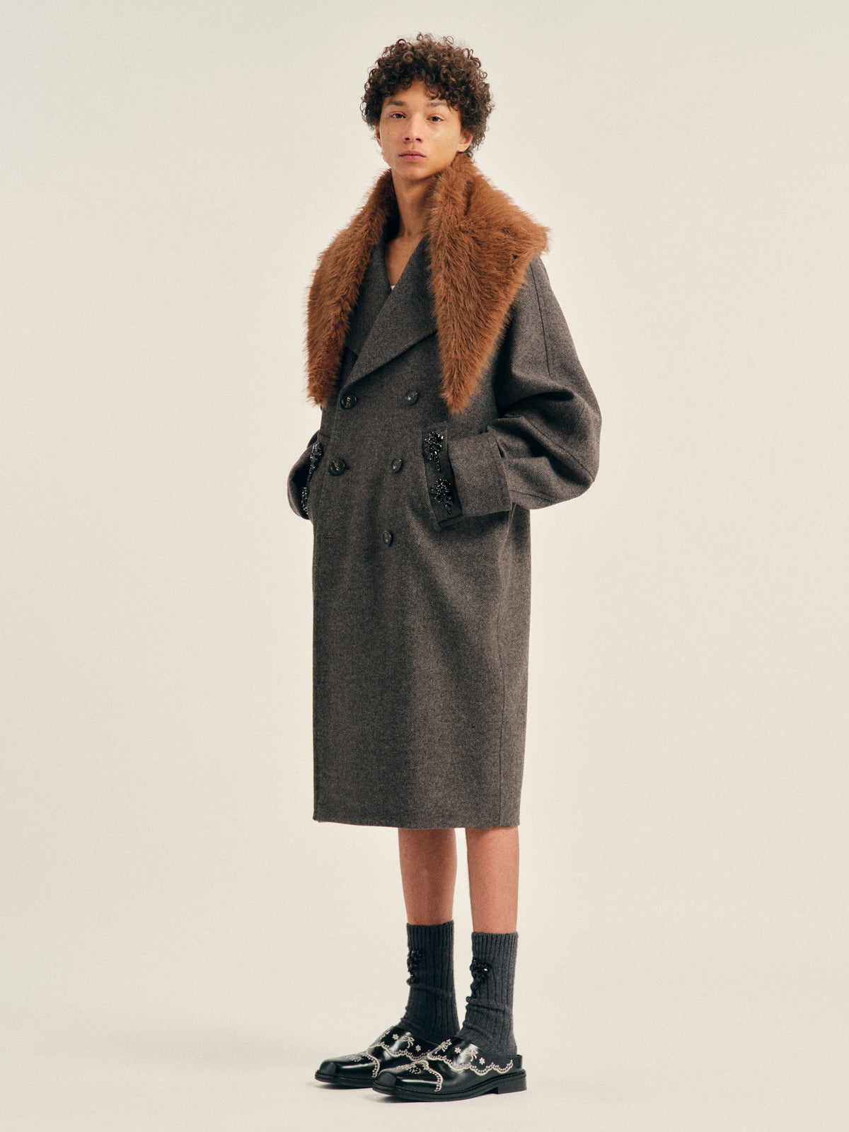 Embellished Double Breasted Slash Coat