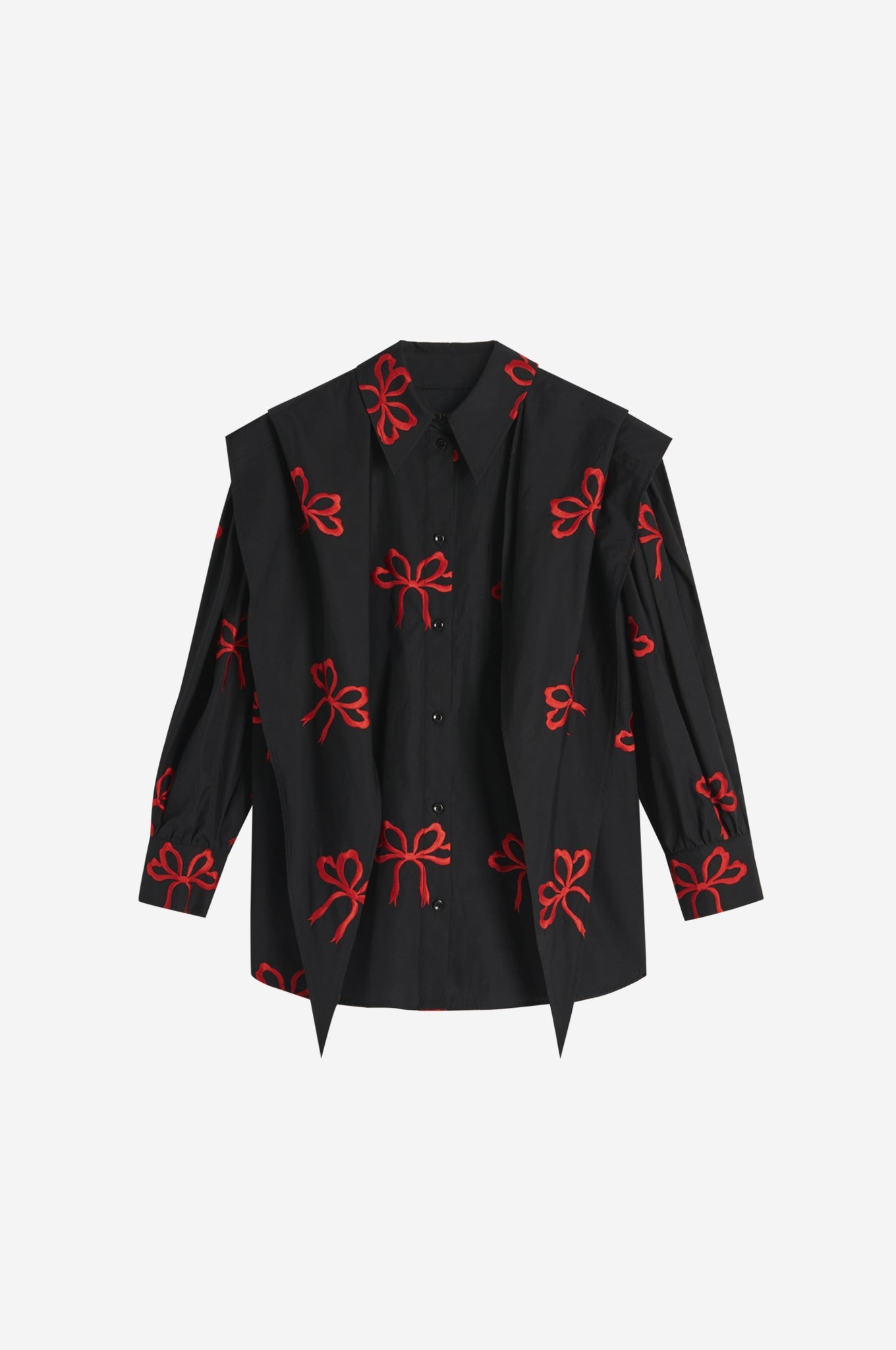 Bow Embroidered Pointed Collar Shirt