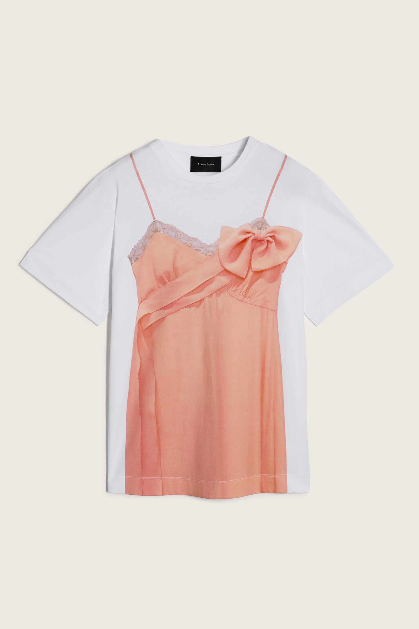 Bow Sash Slip Dress Trompe L'Oeil Print T-Shirt