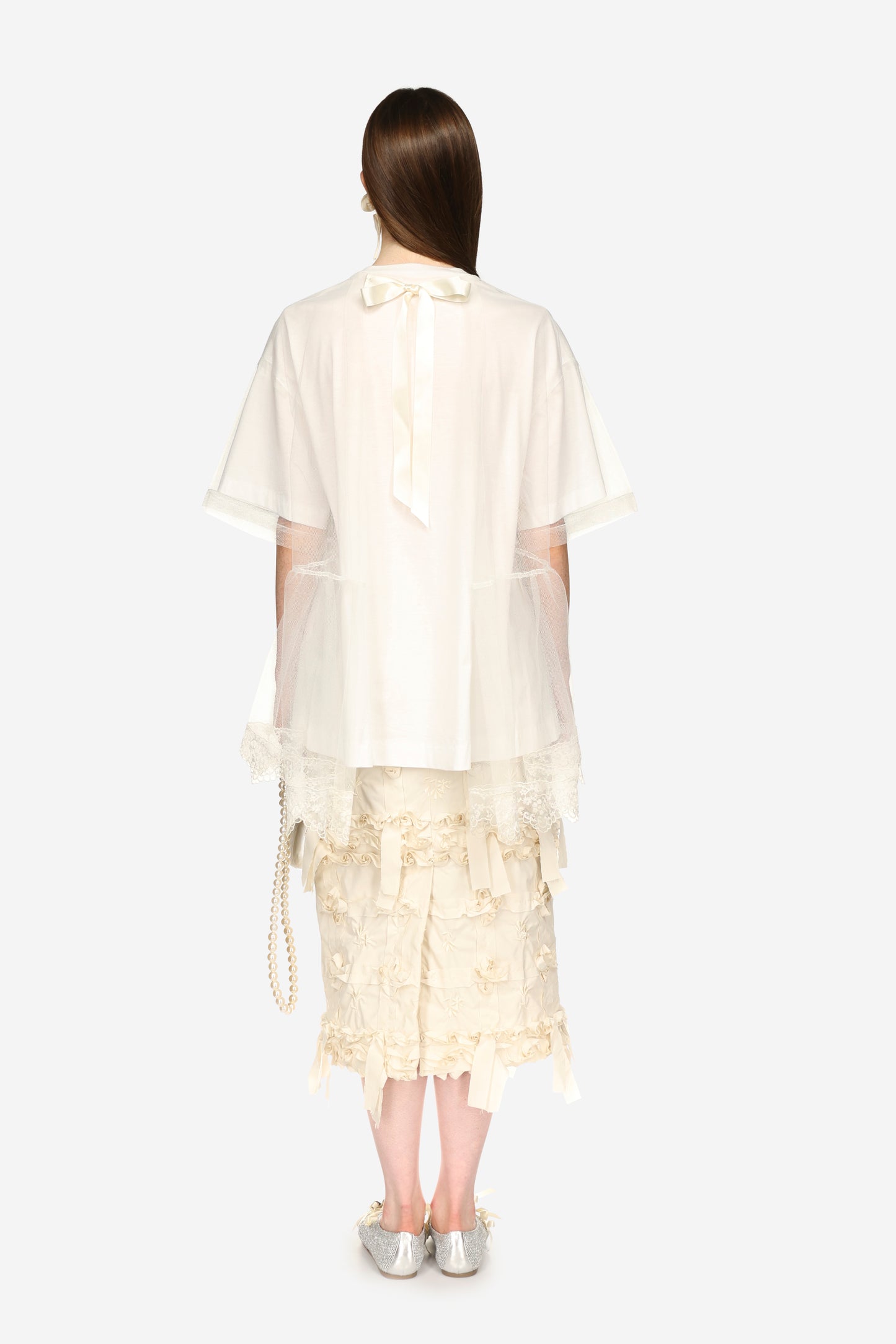 Ruched Net Overlay T-Shirt