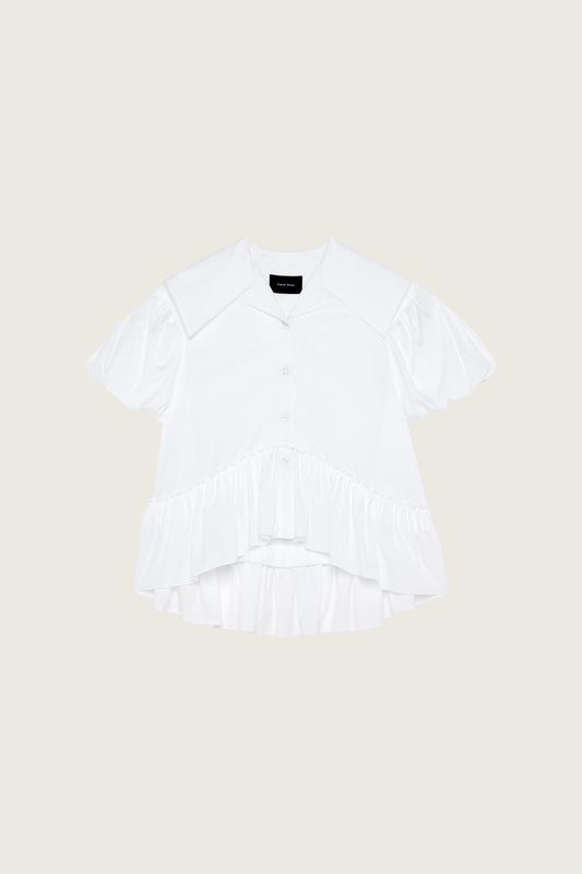 Cropped Sailor Collar Puff Sleeve Shirt