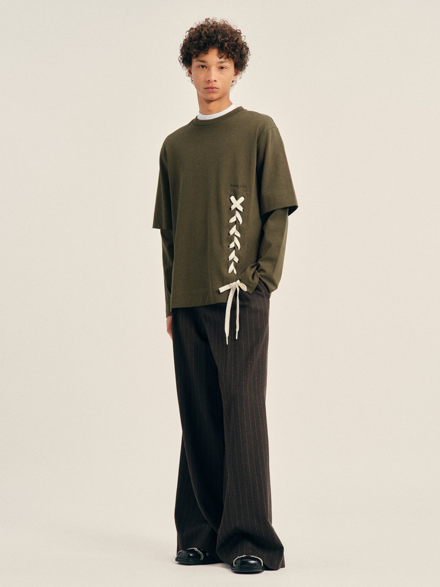 Lace Up Hem Layered Long Sleeve T-Shirt