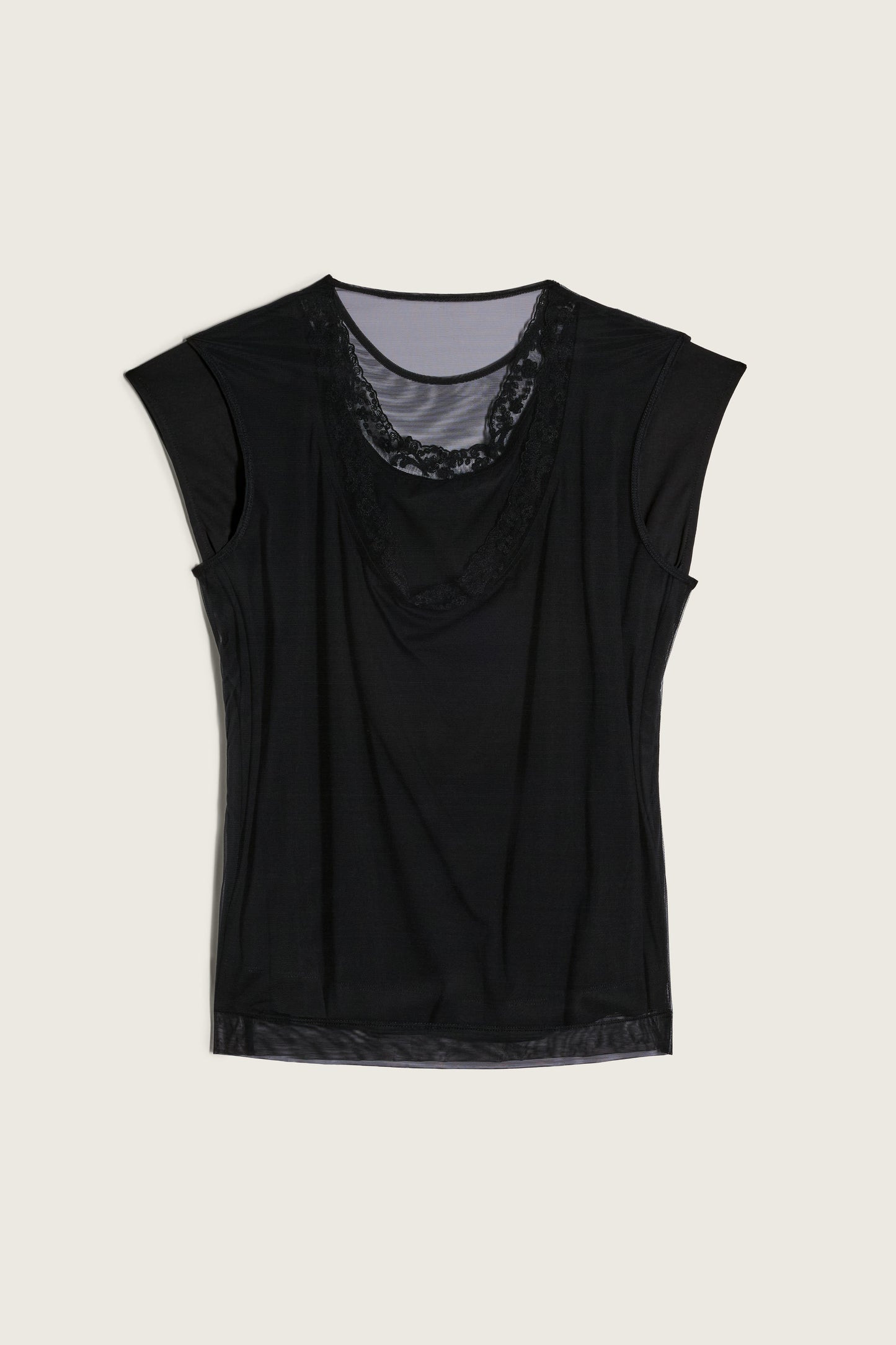Layered Liquid Cap Sleeve Lace Trim T-Shirt